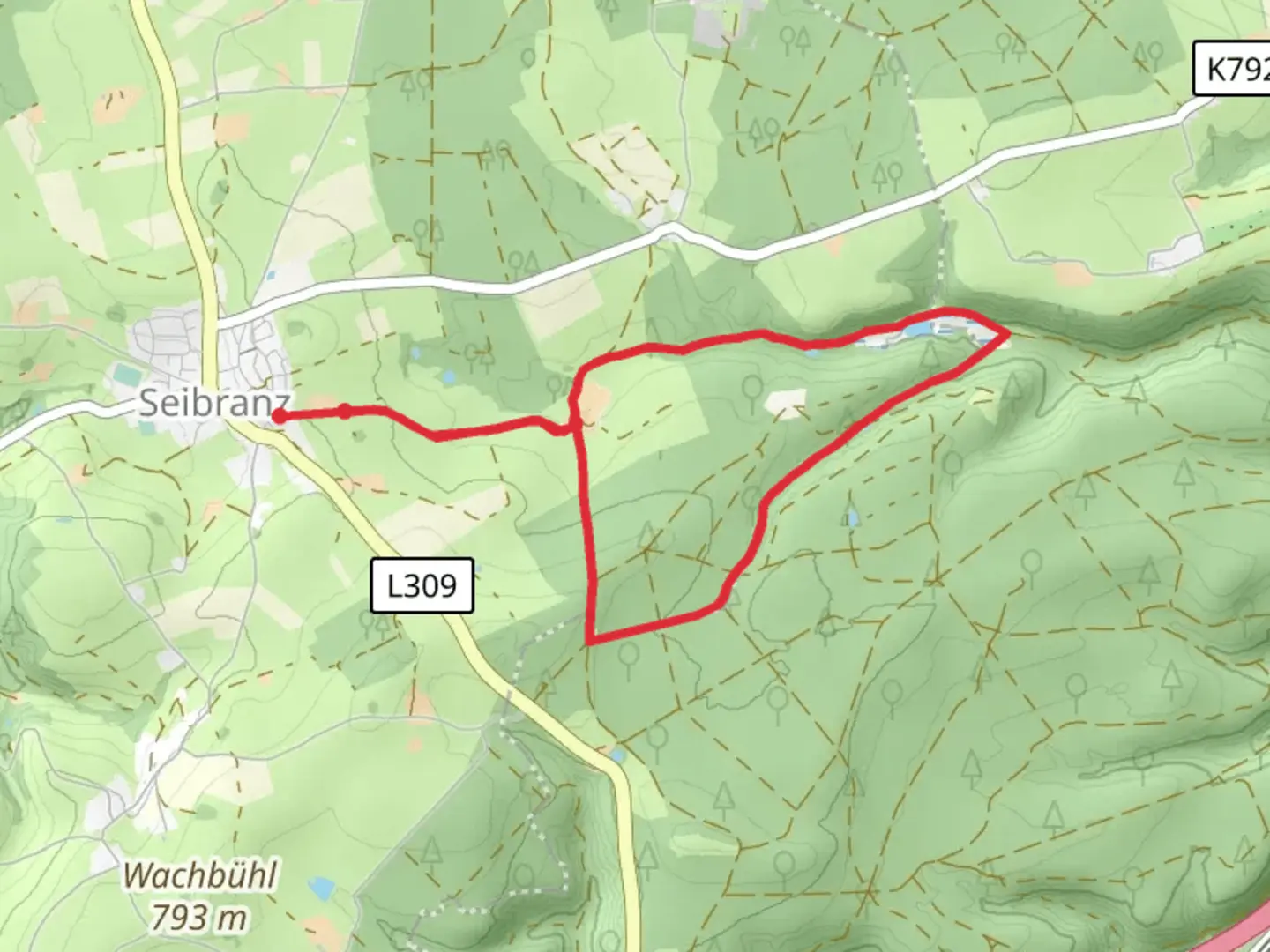 An image depicting the trail Tobelbach via Bachlaeufer and its surrounding area.
