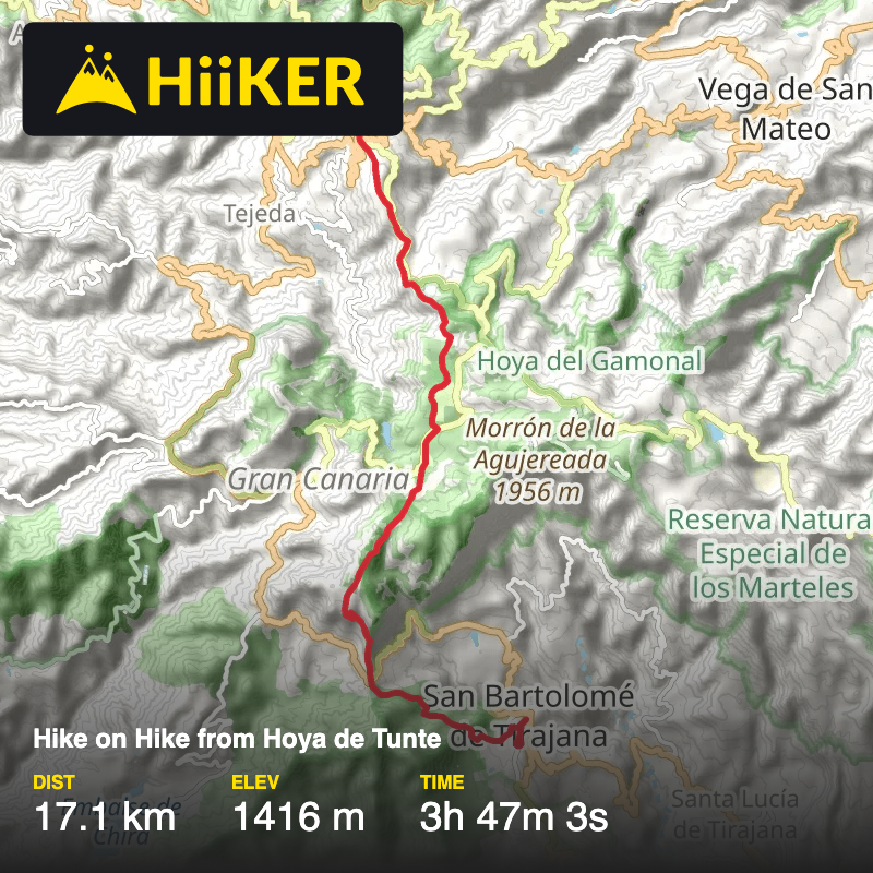 A map preview of the recording Hike on Hike from Hoya de Tunte.