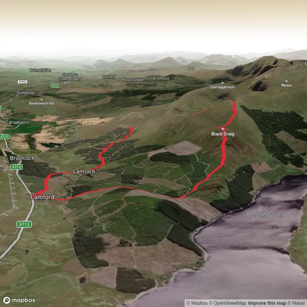 An image depicting the trail Coran of Portmark and Blackcraig Kilram and its surrounding area.