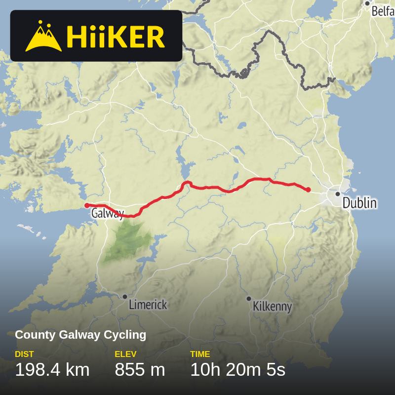 A map preview of the recording County Galway Cycling.