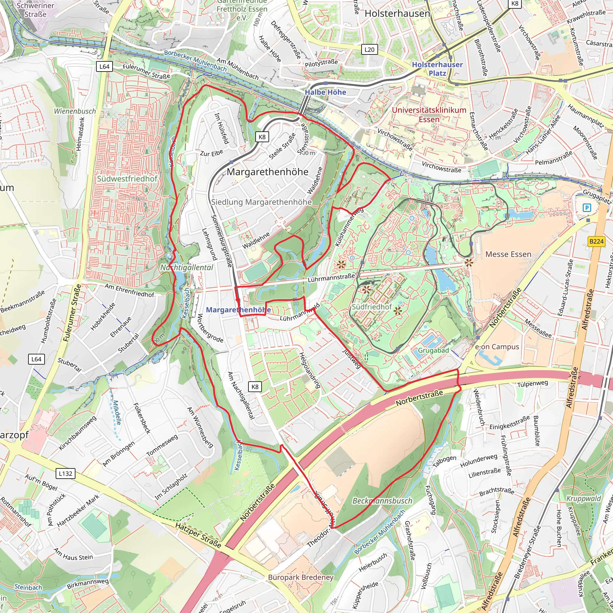 Halbachhammerteich and Sommerburgteich via Bredeney Holsterhausen and Margarethenhoehe mobile static map