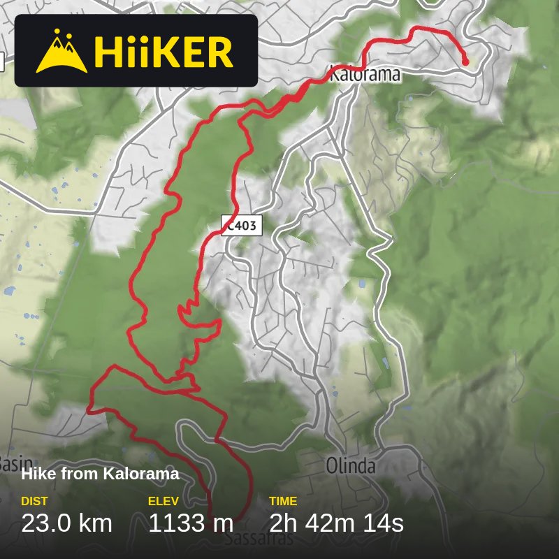 A map preview of the recording Hike from Kalorama.
