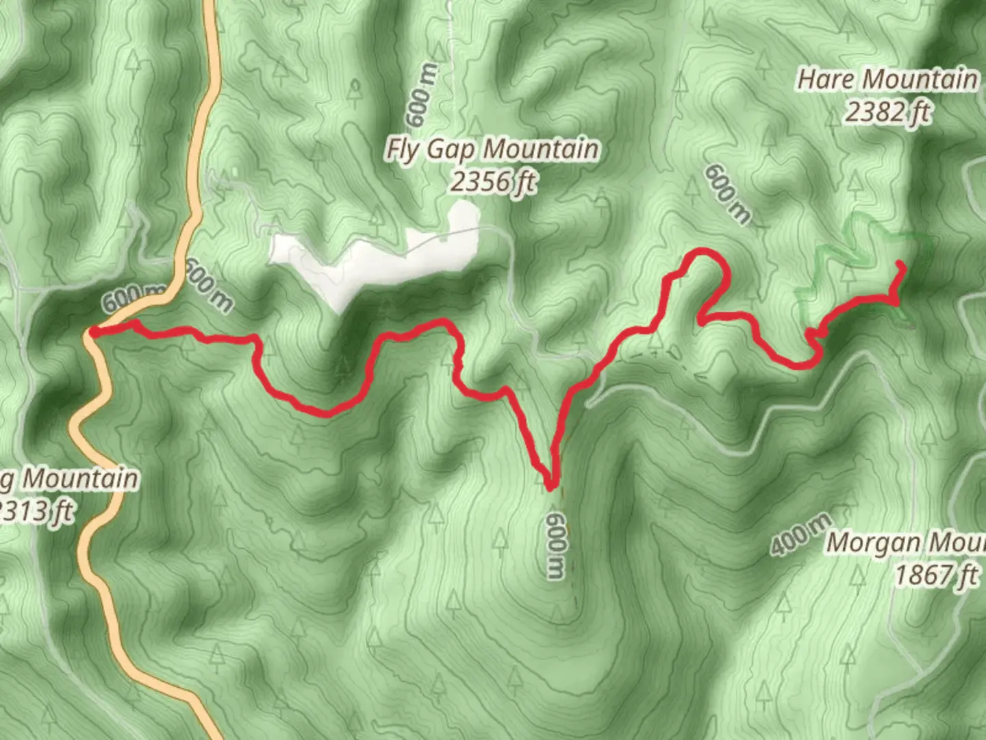 An image depicting the trail Hare Mountain Overlook via Ozark Highlands Trail and its surrounding area.