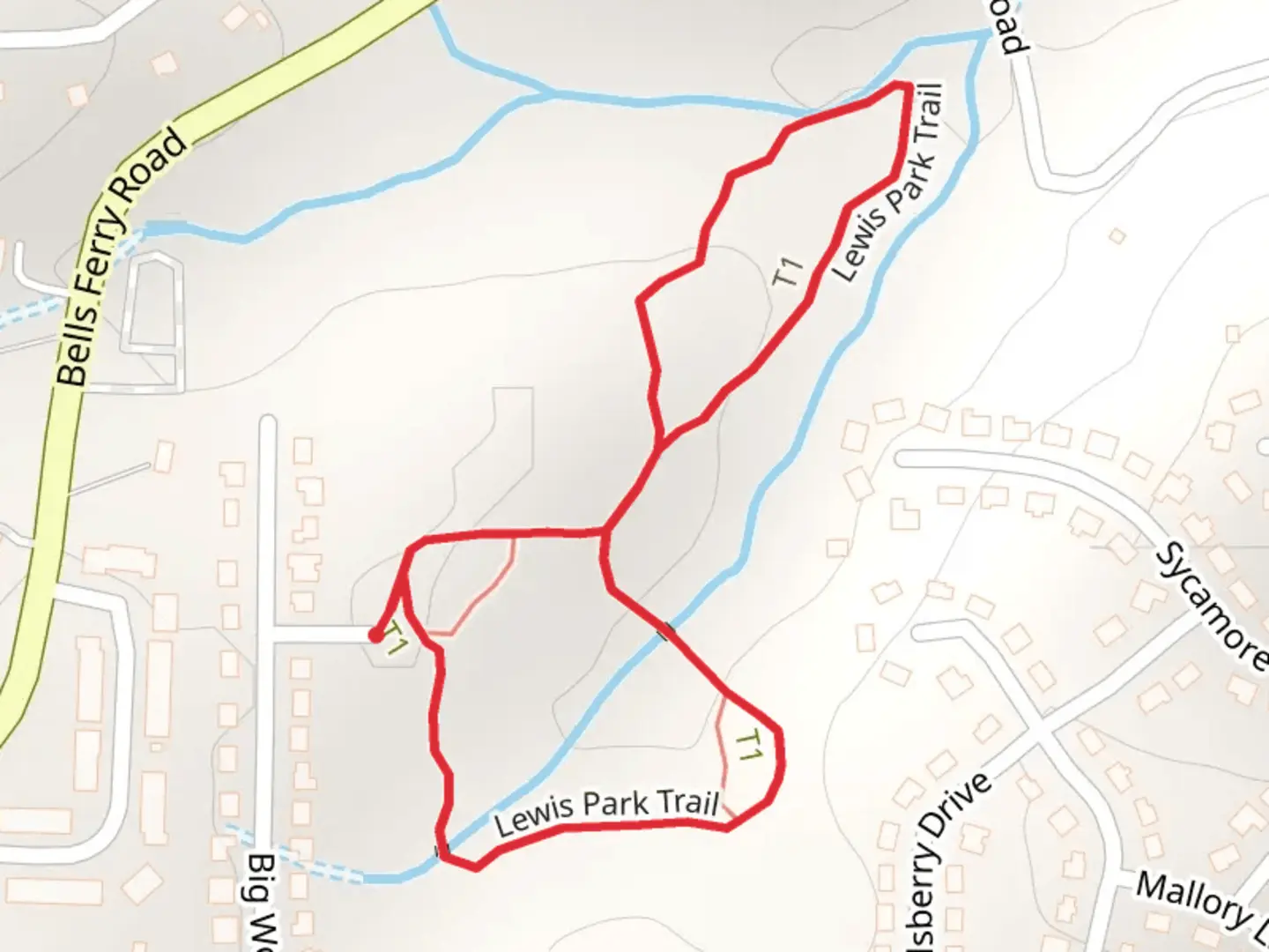 An image depicting the trail Lewis Park Loop Trail and its surrounding area.