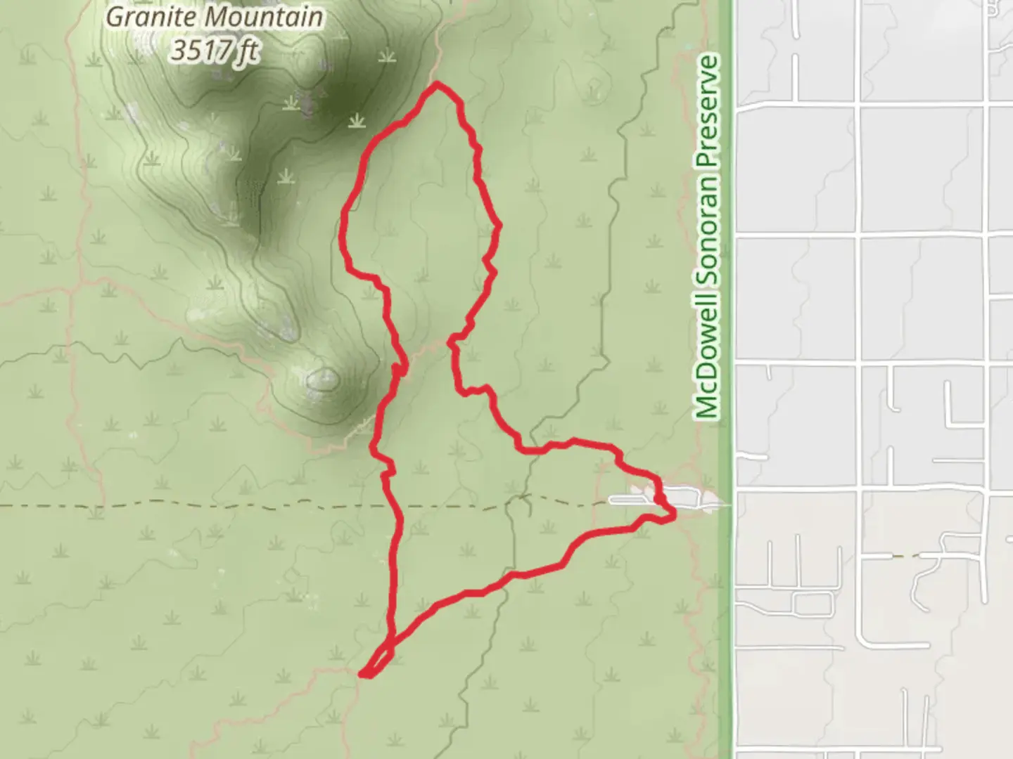 An image depicting the trail Turpentine, Black Hill and Granite Mountain Loop Trail and its surrounding area.