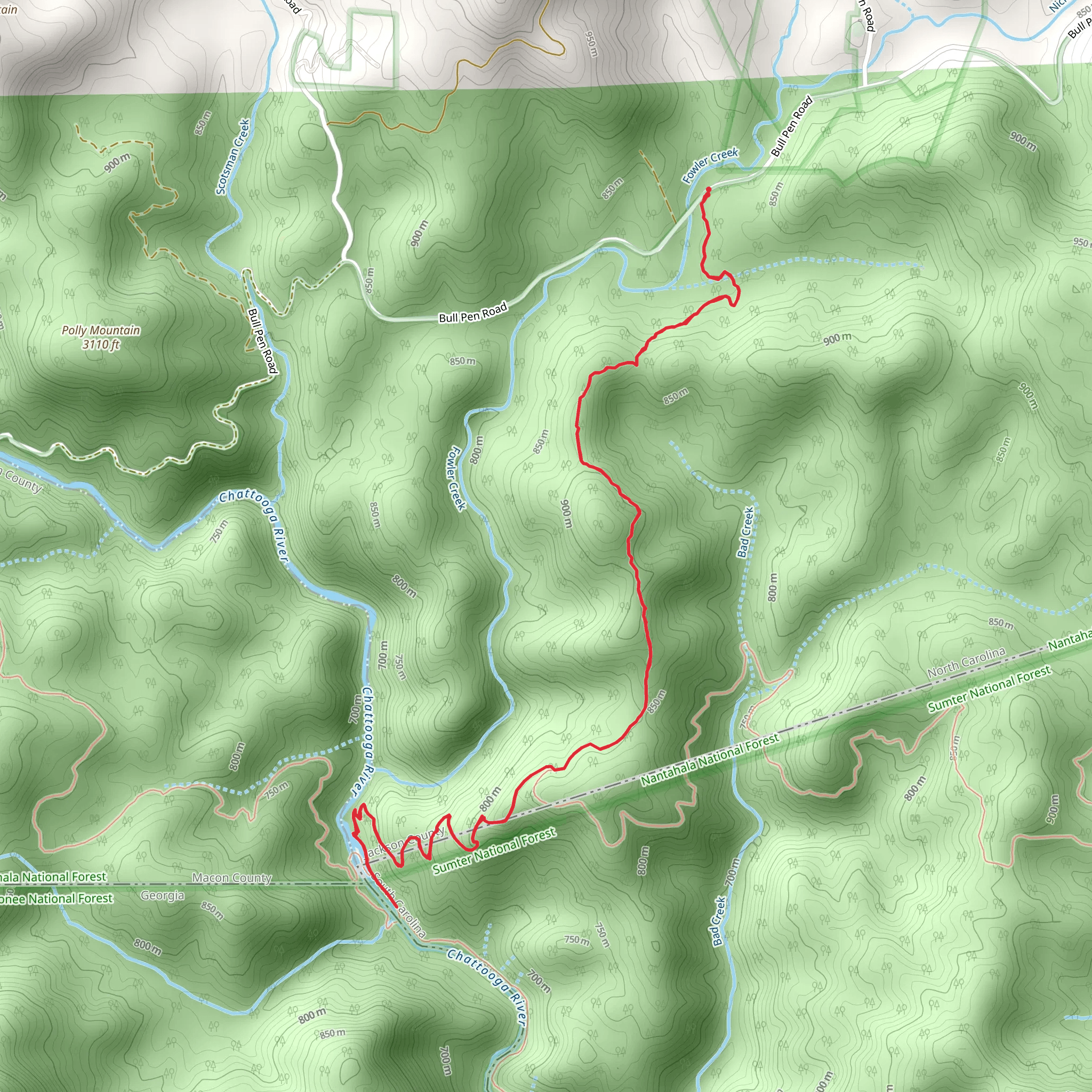 Ellicott Rock Connector and Ellicotts Rock Trail mobile static map