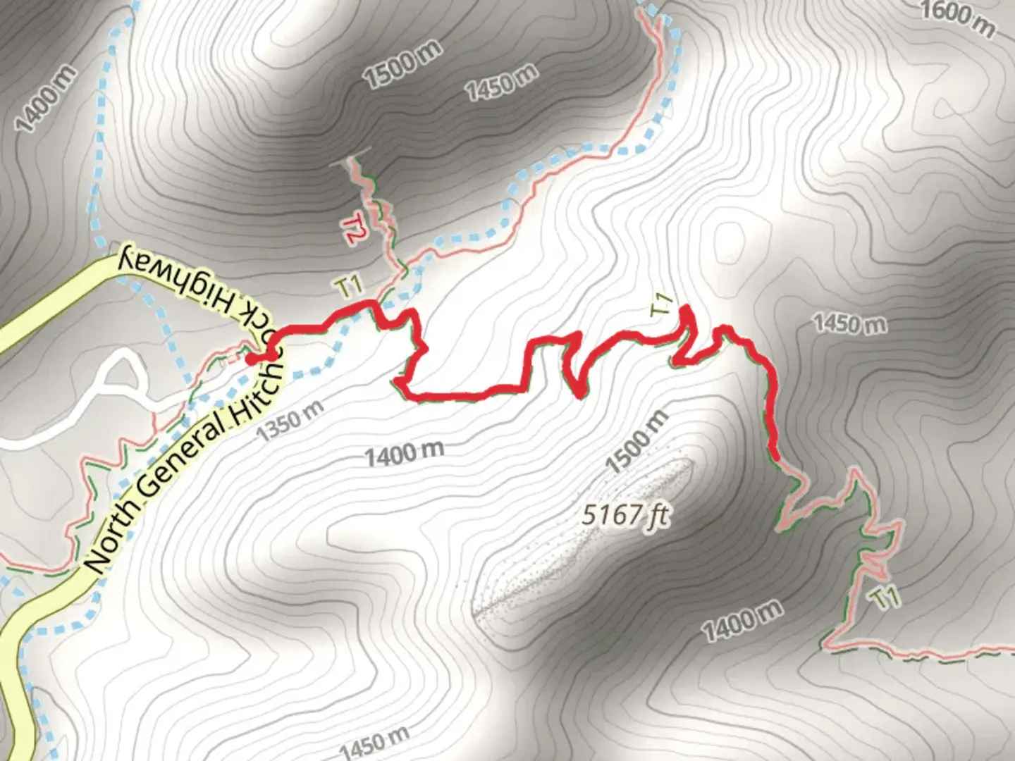 An image depicting the trail Bellota Trail Out and Back and its surrounding area.