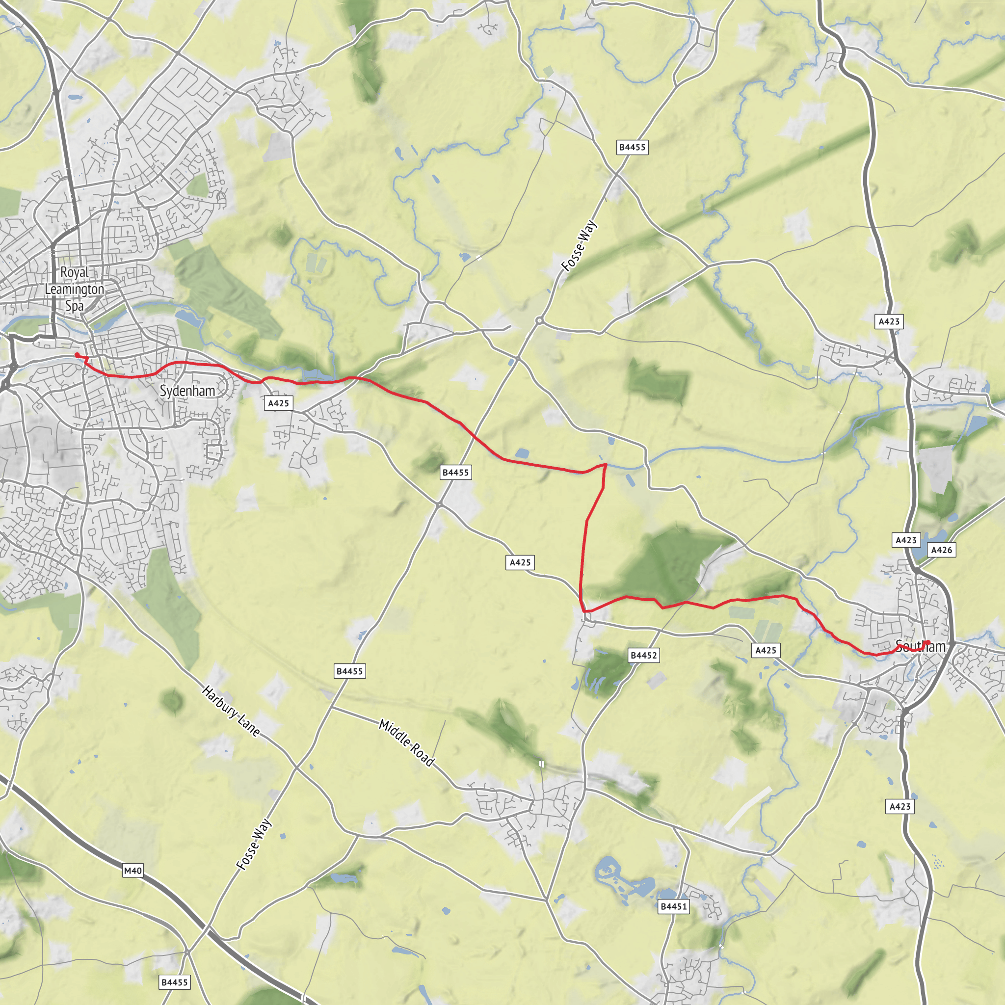 Leamington Spa to Southam mobile static map