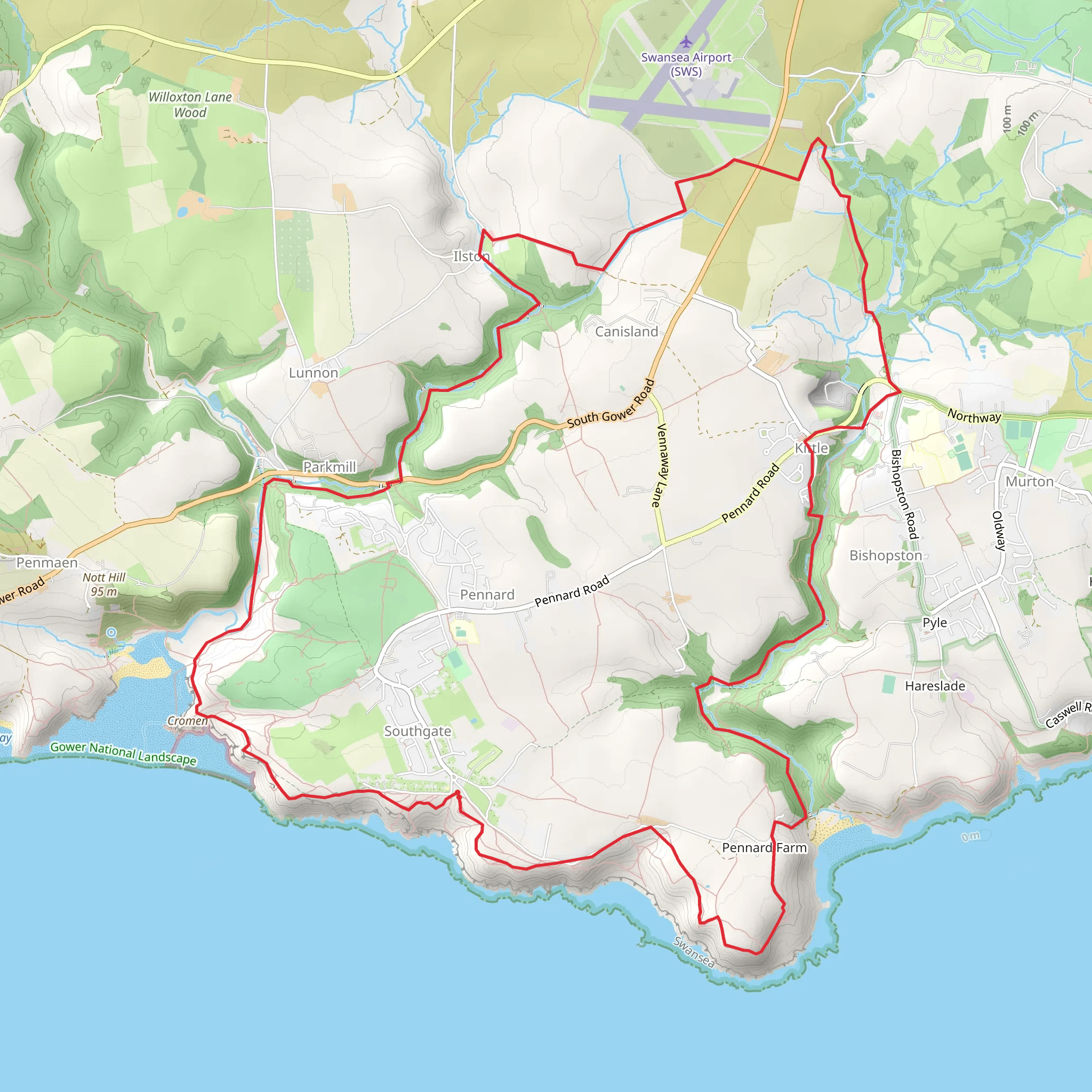 Three Cliffs Bay, Pennard Pill, Ilston Cwm and Bishopston Valley (6) mobile static map