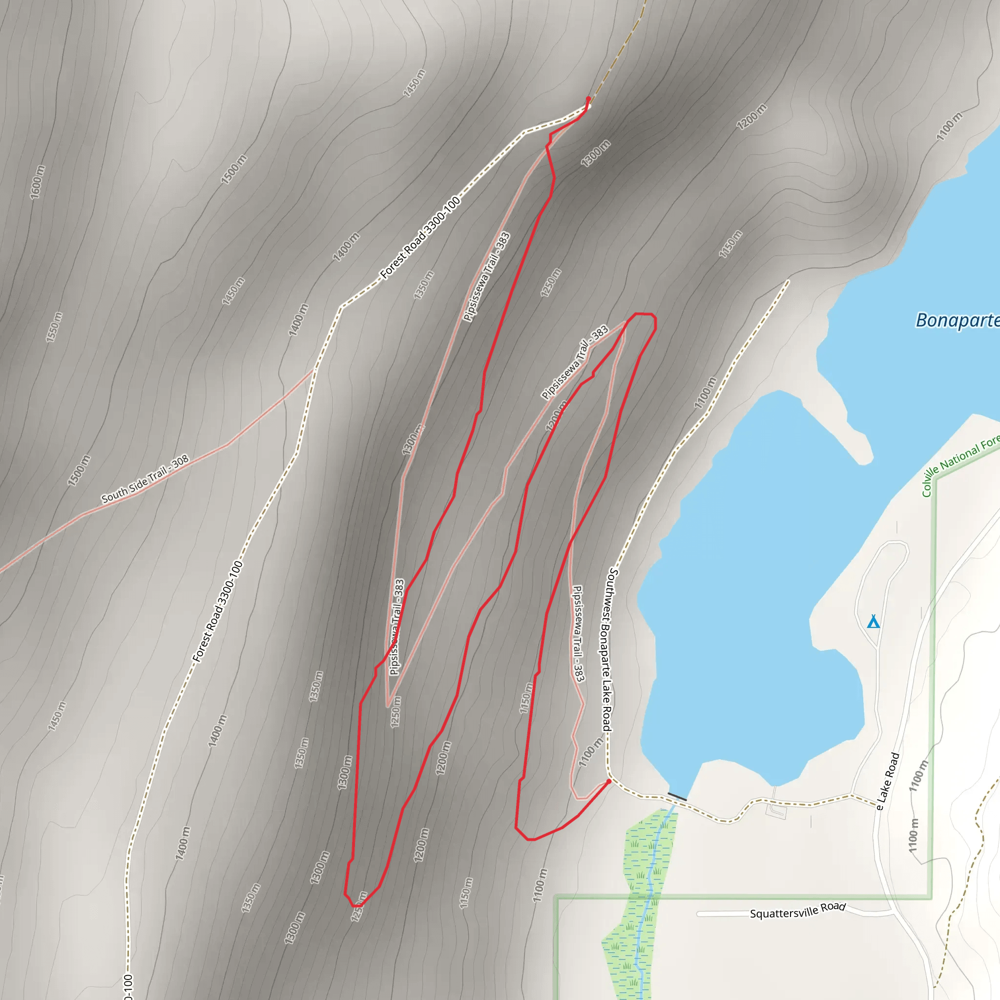 Pipsissewa to Bonaparte Lake mobile static map