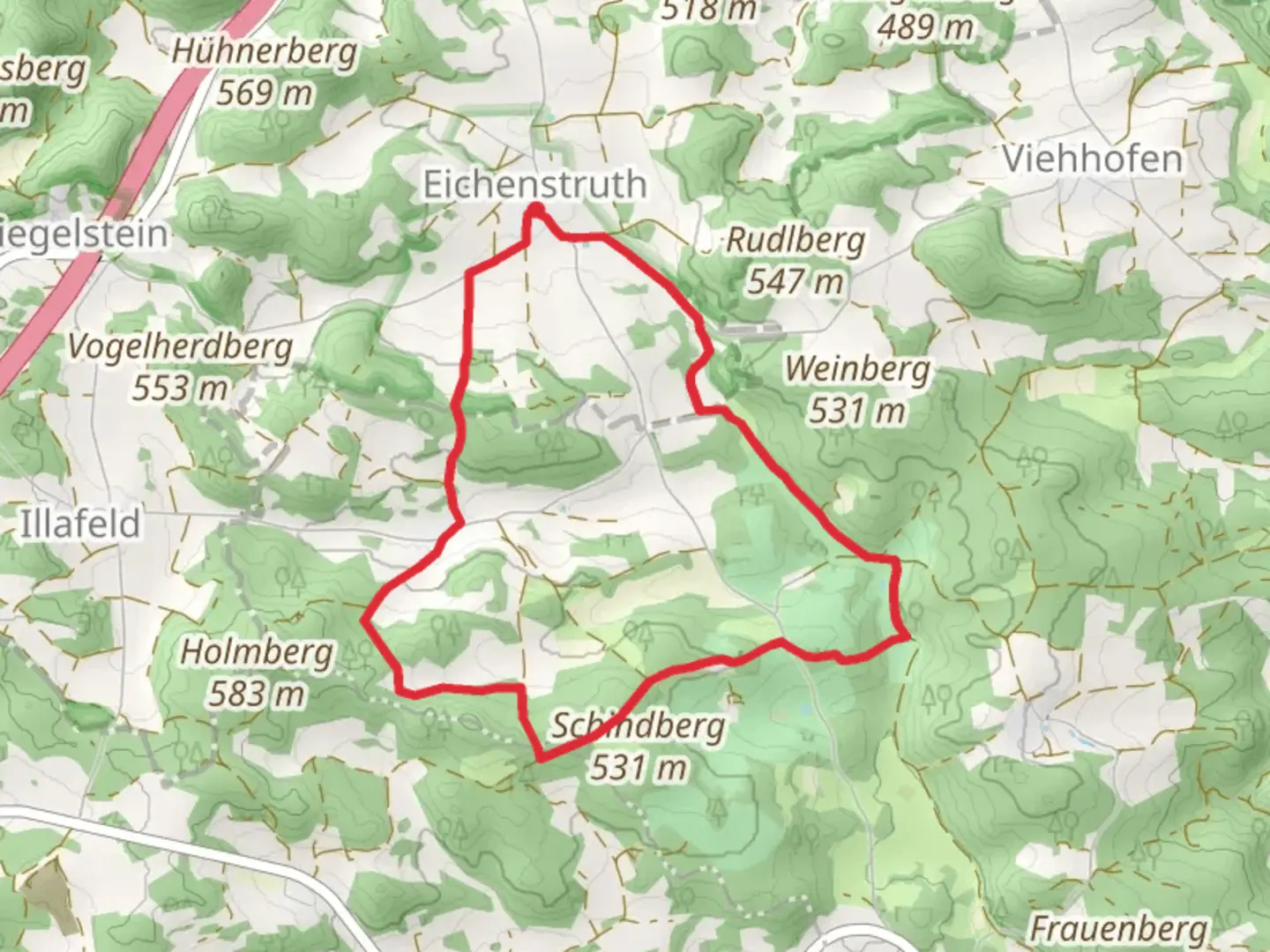An image depicting the trail Rundweg Henneberg and its surrounding area.
