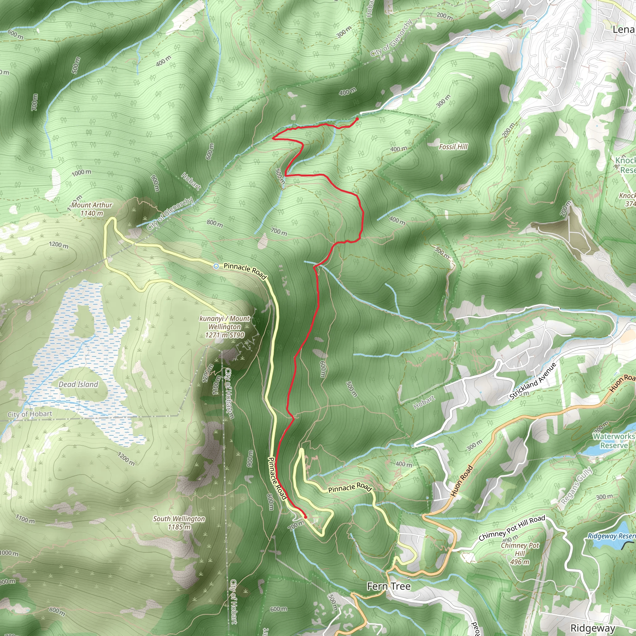 The Springs to Lenah Valley Track mobile static map