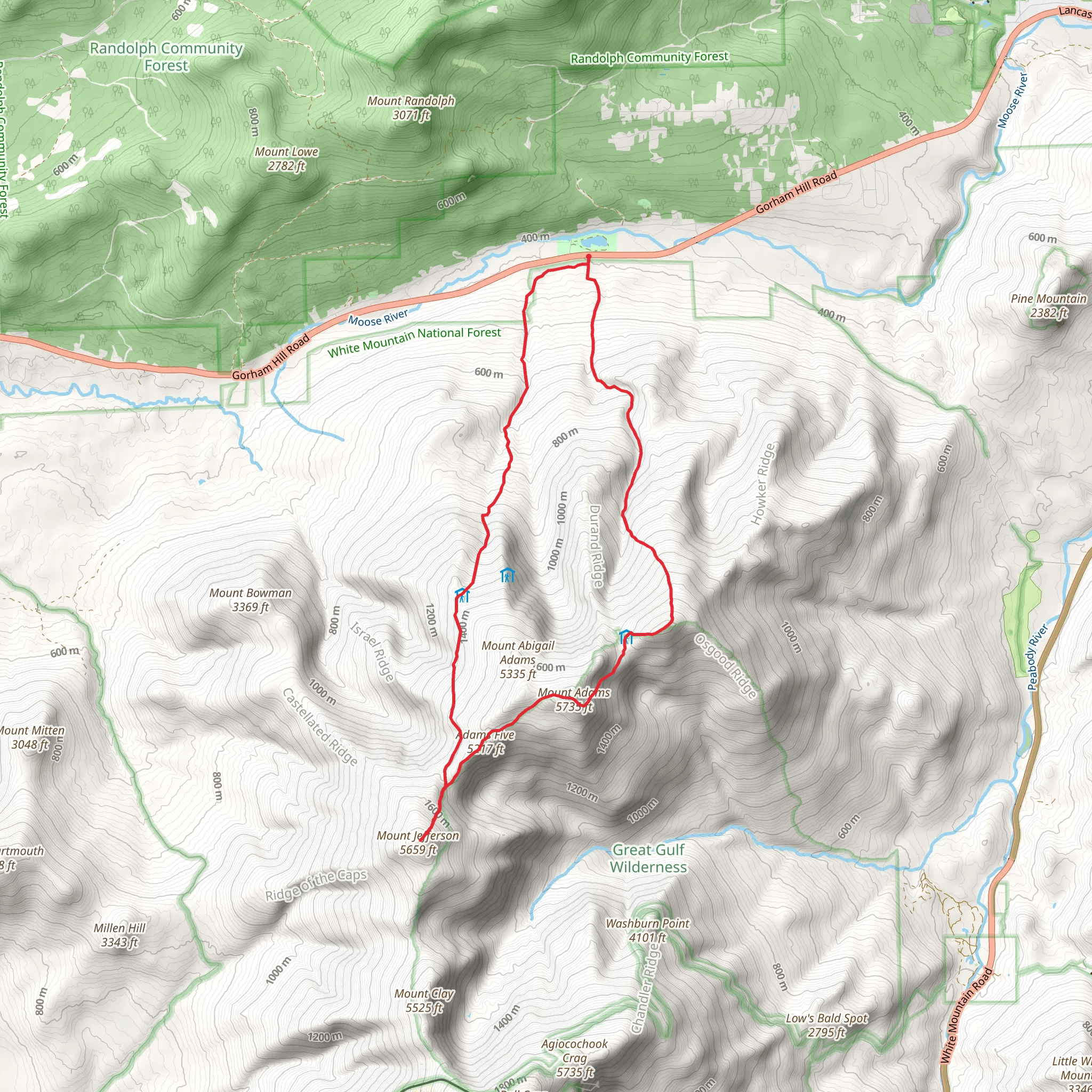 Mount Madison, Mount Jefferson and Hincks Trail Loop - Durand Lake mobile static map