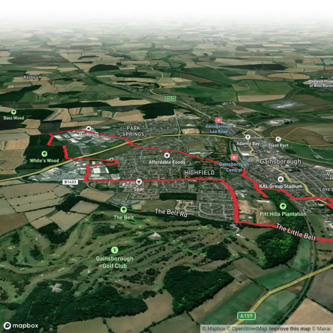 An image depicting the trail Gainsborough Whites Wood Loop and its surrounding area.