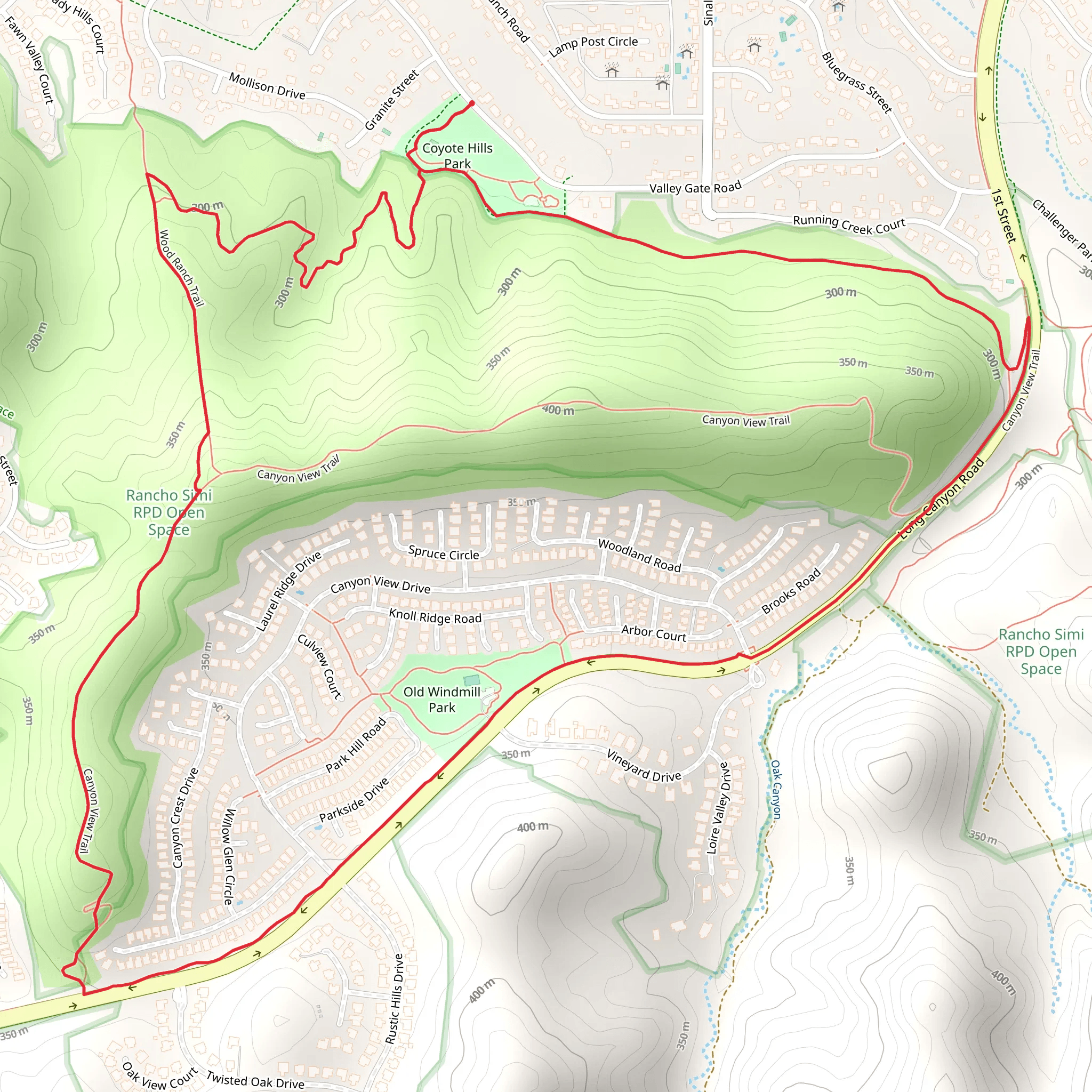 Coyote Hills Park to Old Windmill Park Loop mobile static map