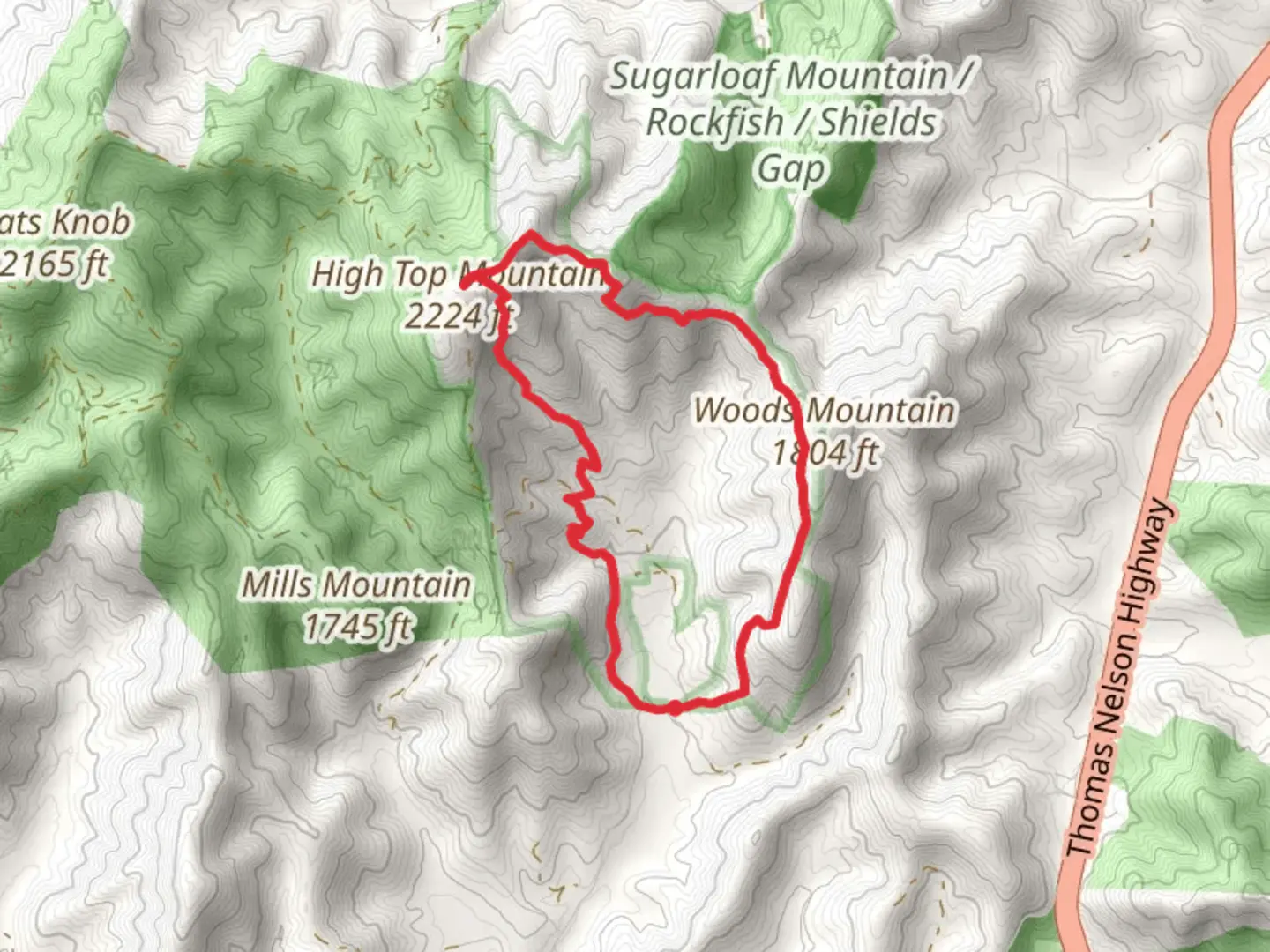 An image depicting the trail High Top Mountain Loop and its surrounding area.