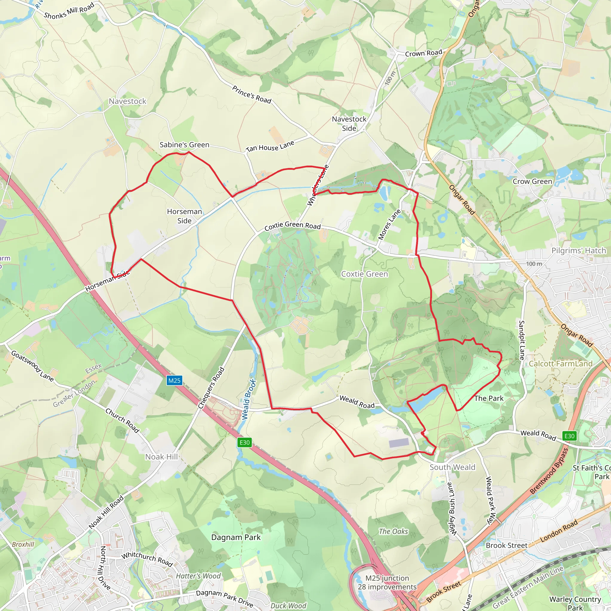 South Weald to Sabine's Green Loop mobile static map