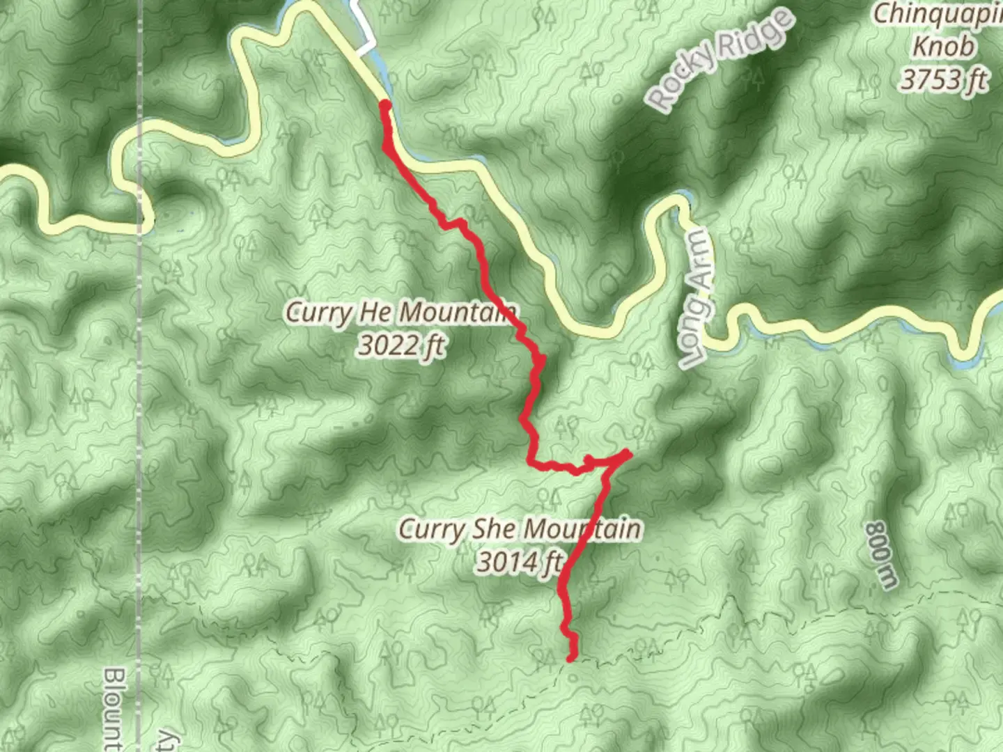 An image depicting the trail Curry Gap and Curry Mountain Trail and its surrounding area.