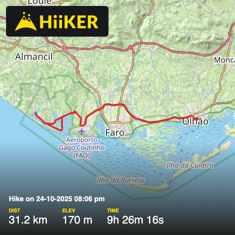 A map preview of the recording Hike on 24-10-2025 08:06 pm.
