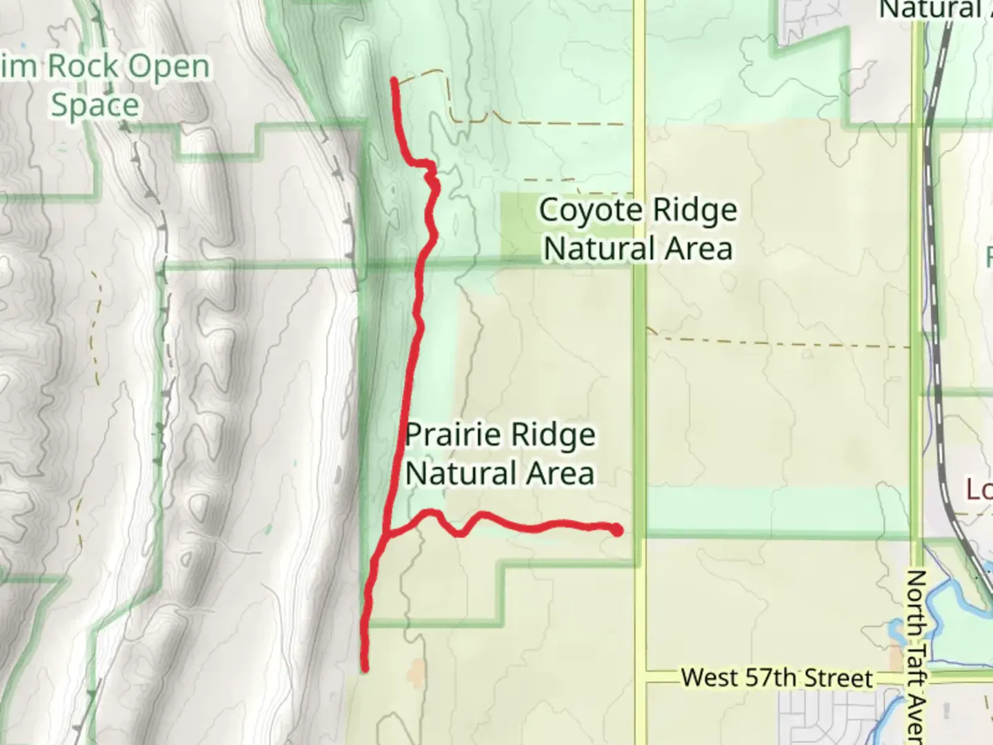 An image depicting the trail Prairie Ridge Trail and its surrounding area.