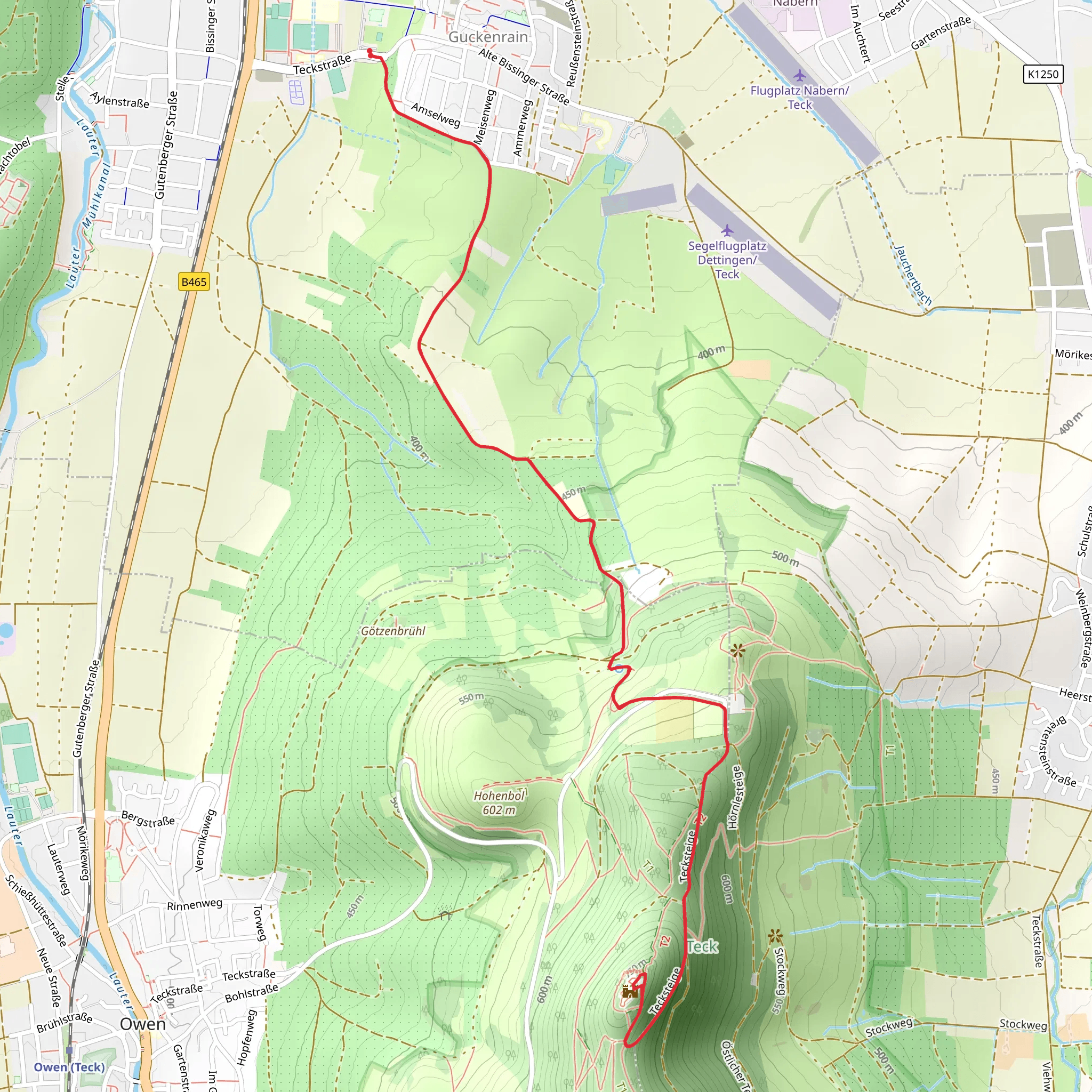Teckberg via Dettingen Teck and Hochgehadelt mobile static map