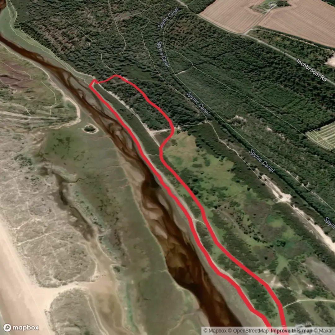 An image depicting the trail River Lossie - Short and its surrounding area.