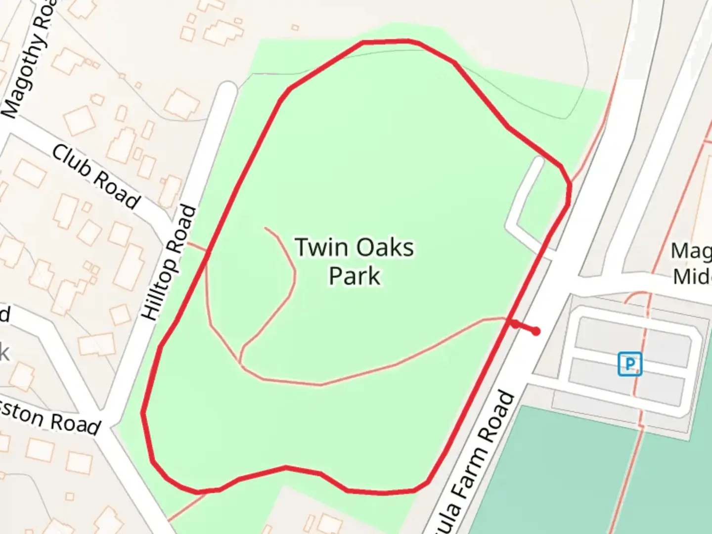 An image depicting the trail Twin Oaks Park Loop and its surrounding area.