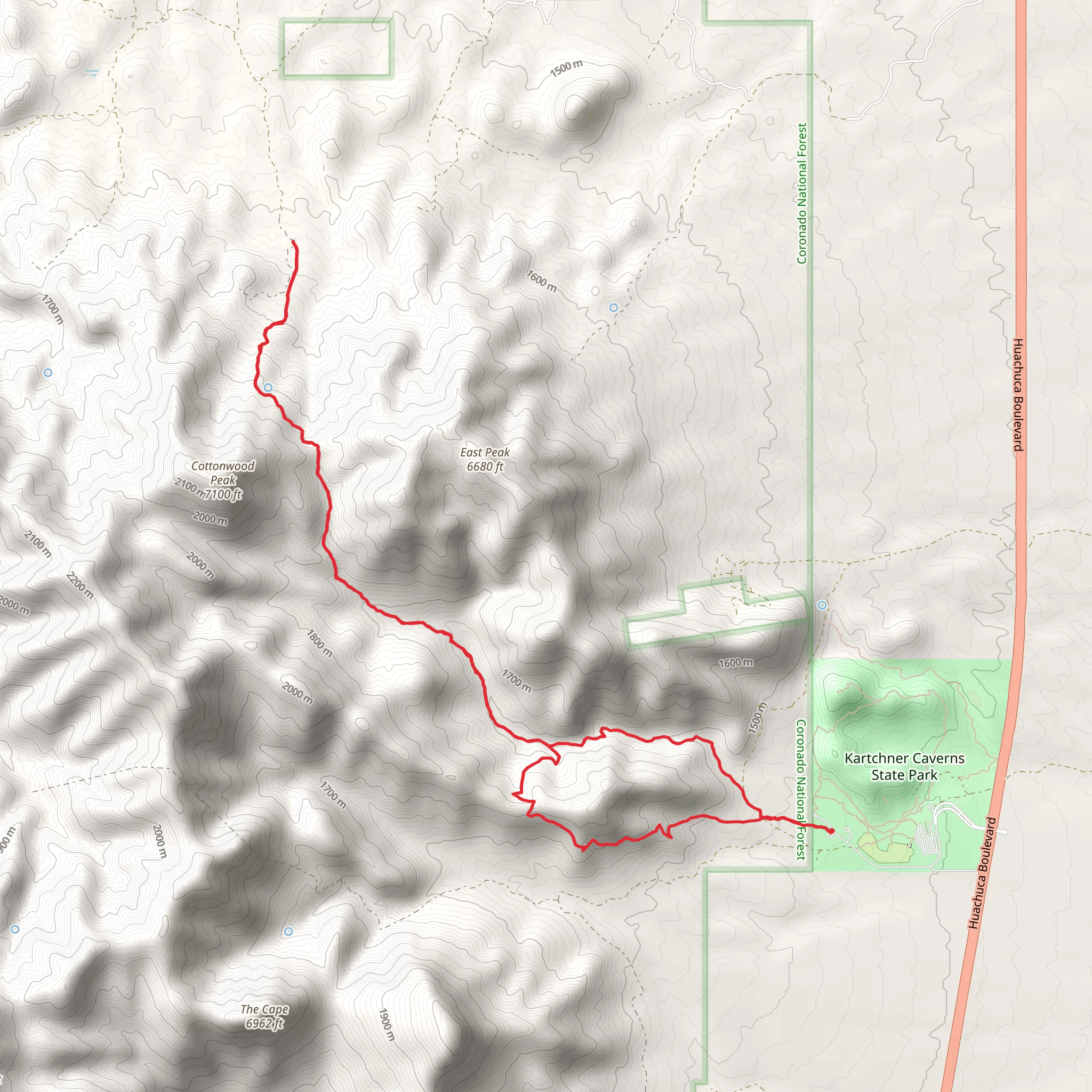 Cottonwood Saddle Trail via Guindani Trail mobile static map