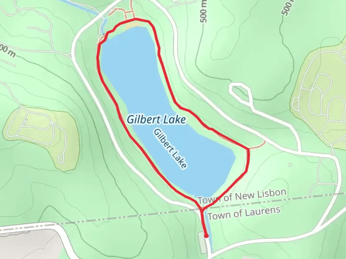 An image depicting the trail Gilbert Lake Loop Trail from Gross Road and its surrounding area.
