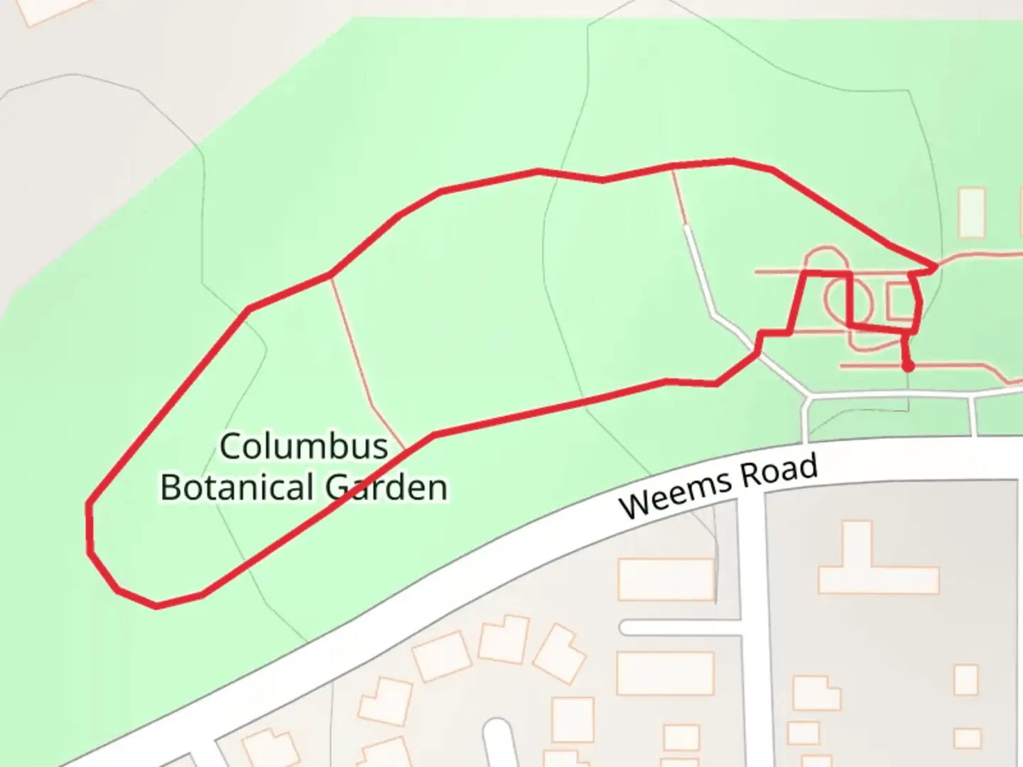 An image depicting the trail Columbus Botanical Garden Loop and its surrounding area.
