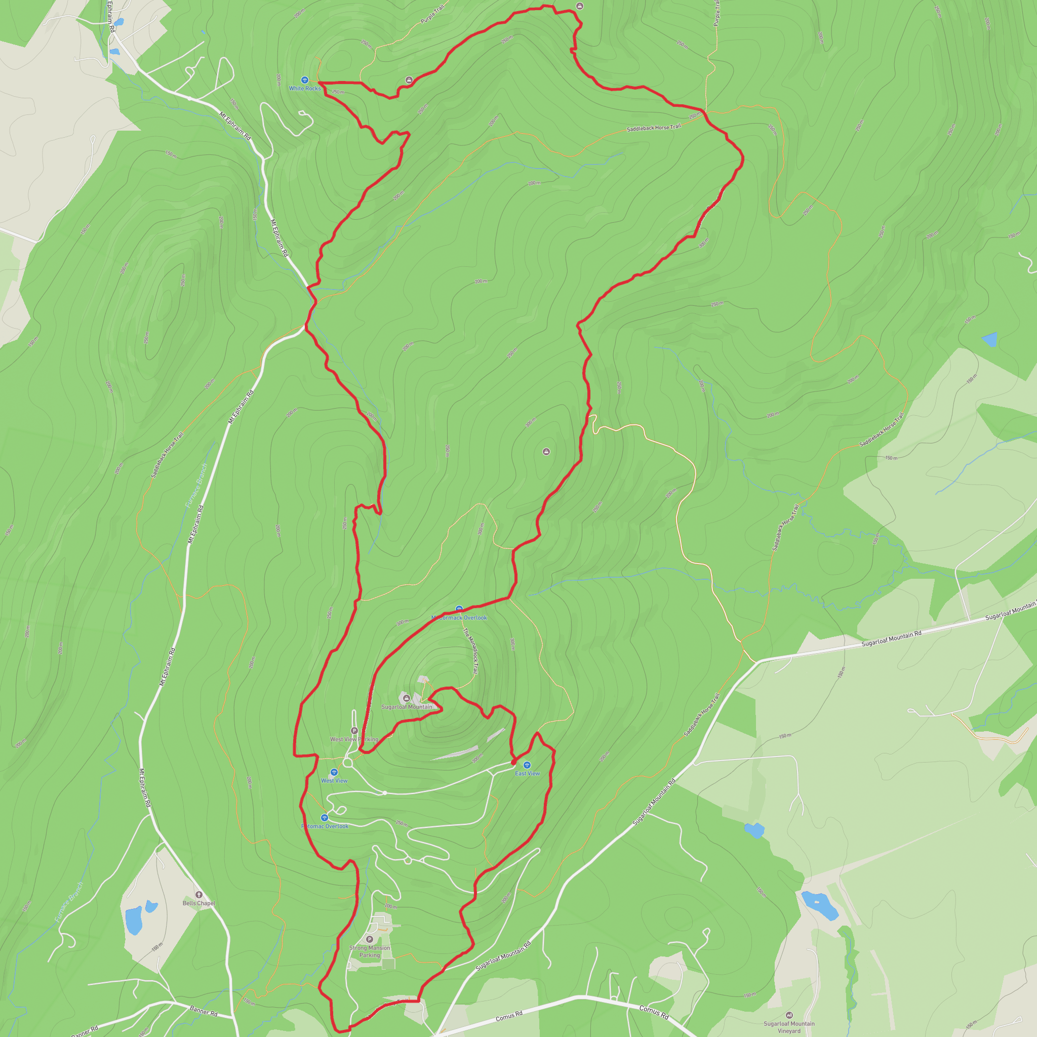 Sugarloaf Mountain and Northern Peaks Loop Trail mobile static map