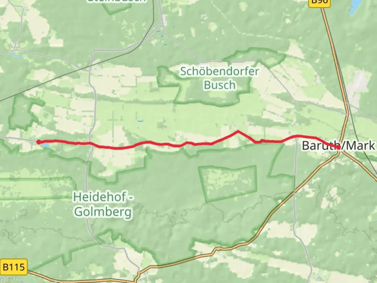 An image depicting the trail Holbeck to Baruth Walk and its surrounding area.