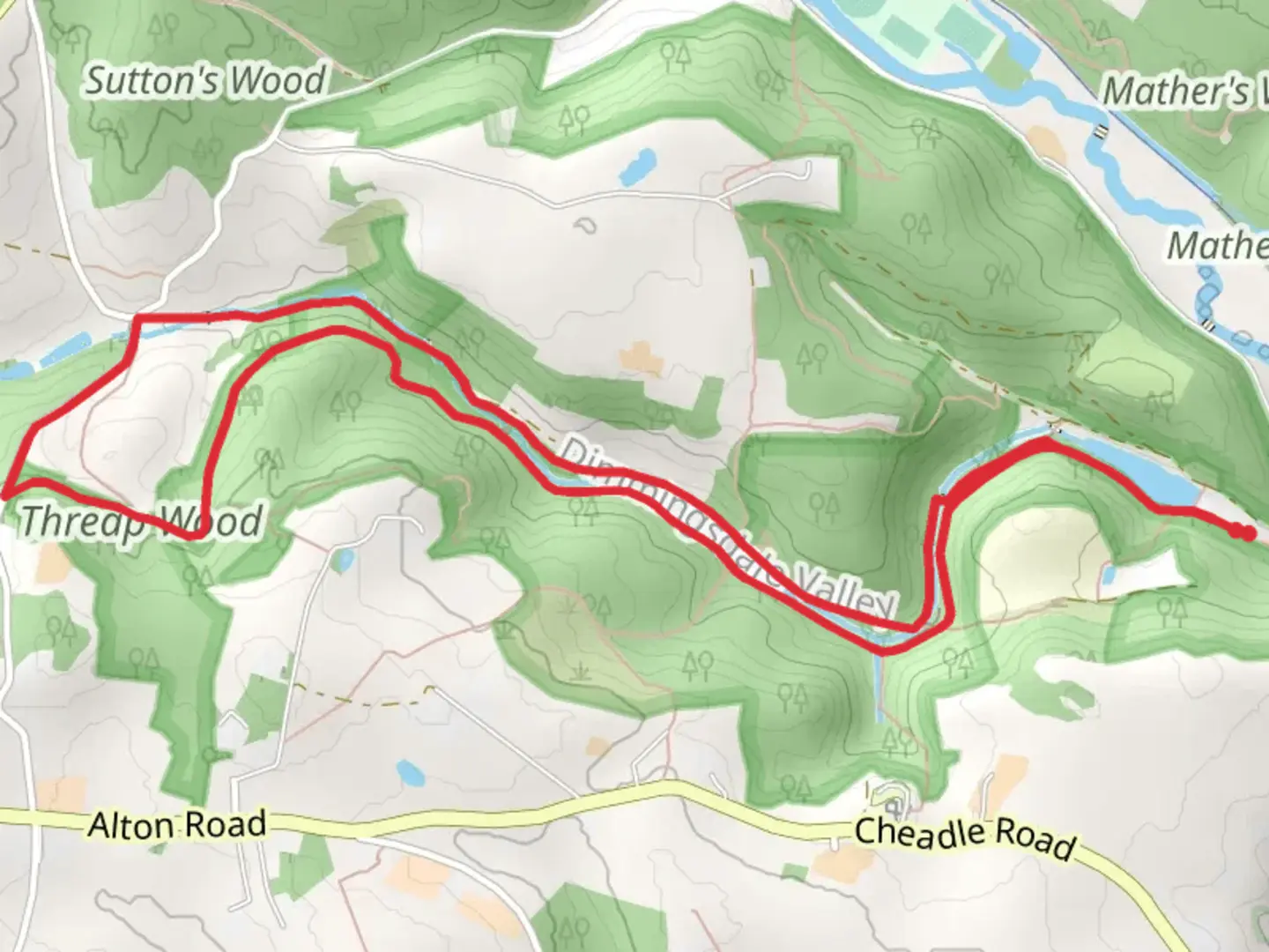 An image depicting the trail Threap Wood and Dimmingsdale Wood and its surrounding area.
