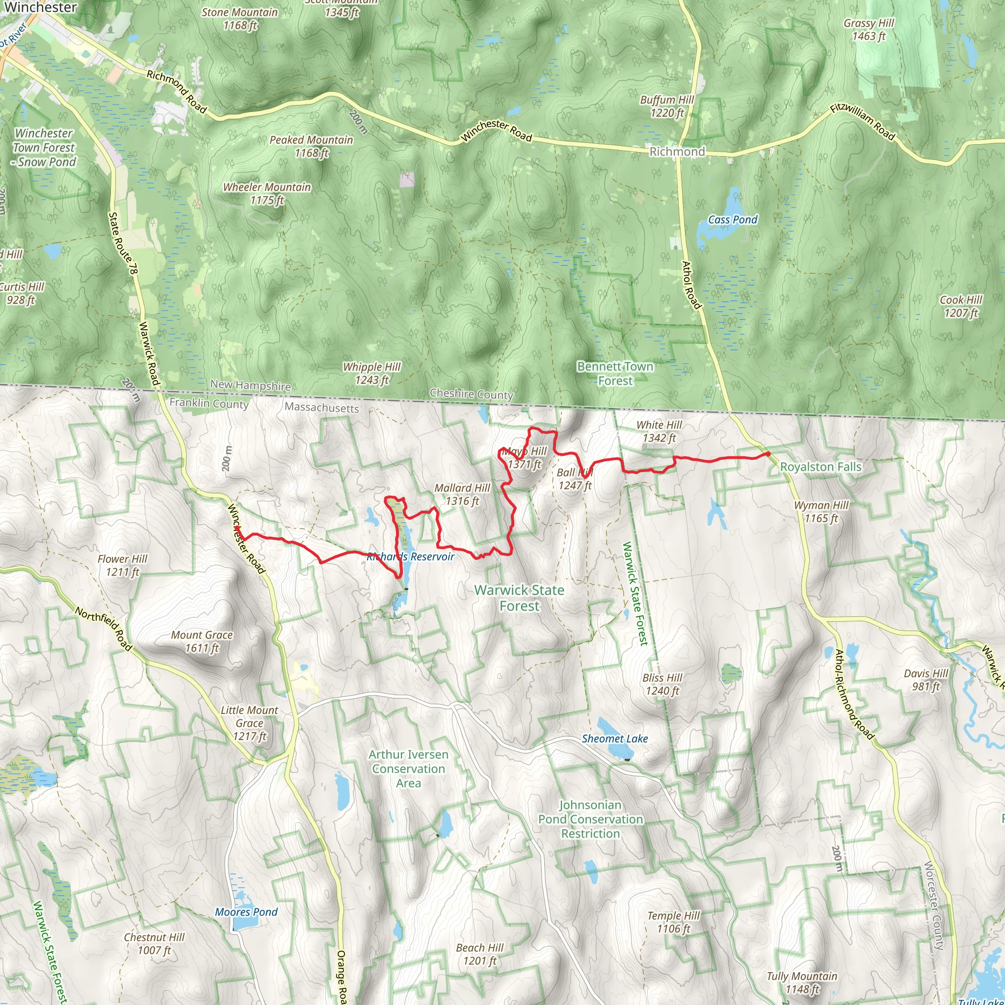 Winchester Road to Athol-Richmond Road via NET New England National Scenic Trail mobile static map