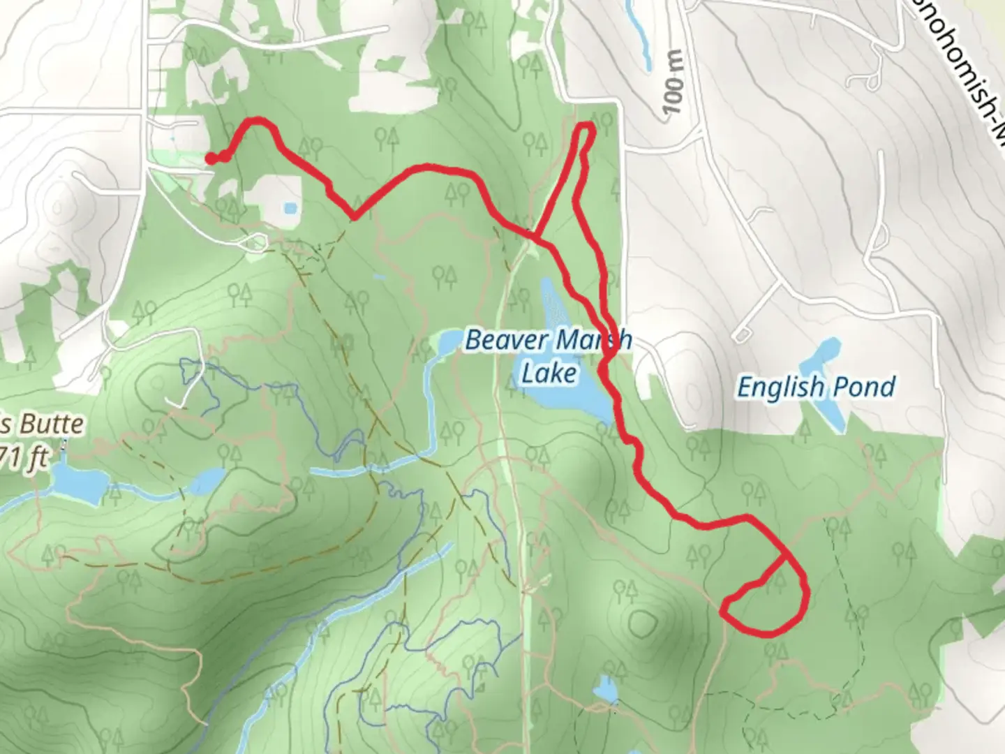 An image depicting the trail Beaver Lake and Red Barn and its surrounding area.
