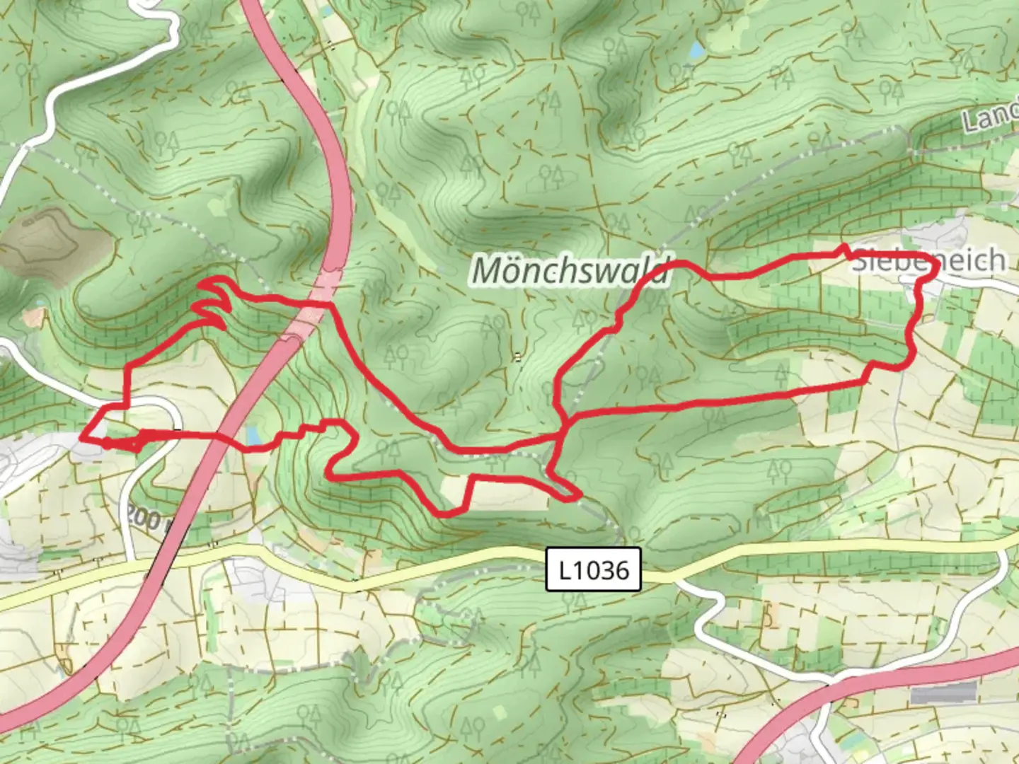 An image depicting the trail Zwillingseichenweg and Salzweg Loop and its surrounding area.