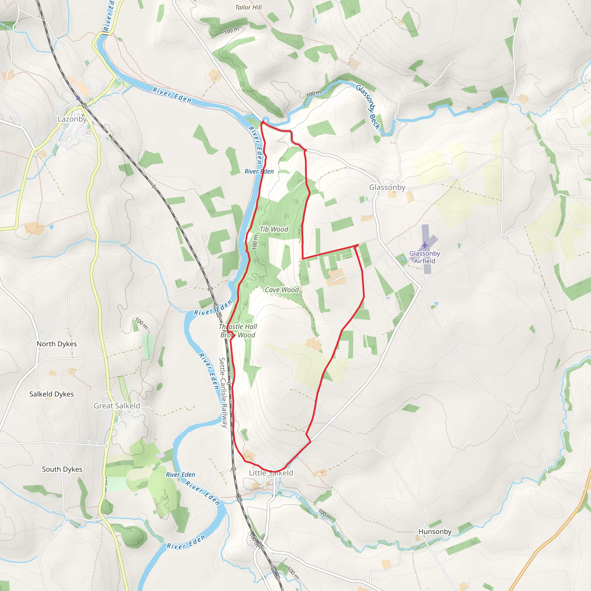River Eden, Lacy's Caves and Cave Wood Loop - Little Salkeld mobile static map