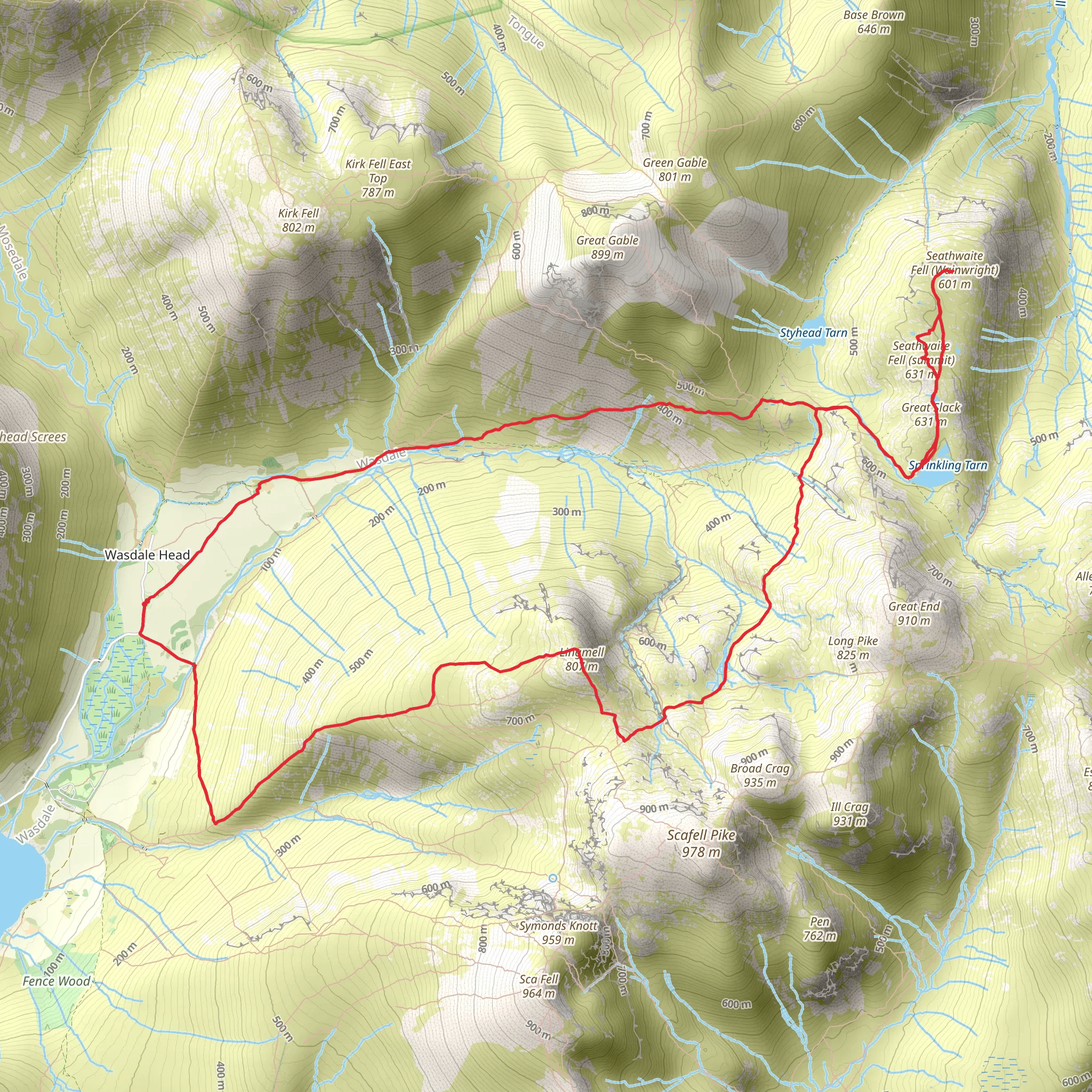 Sty Head, Seathwaite Fell, Spout Head and Lingmell Col Loop mobile static map