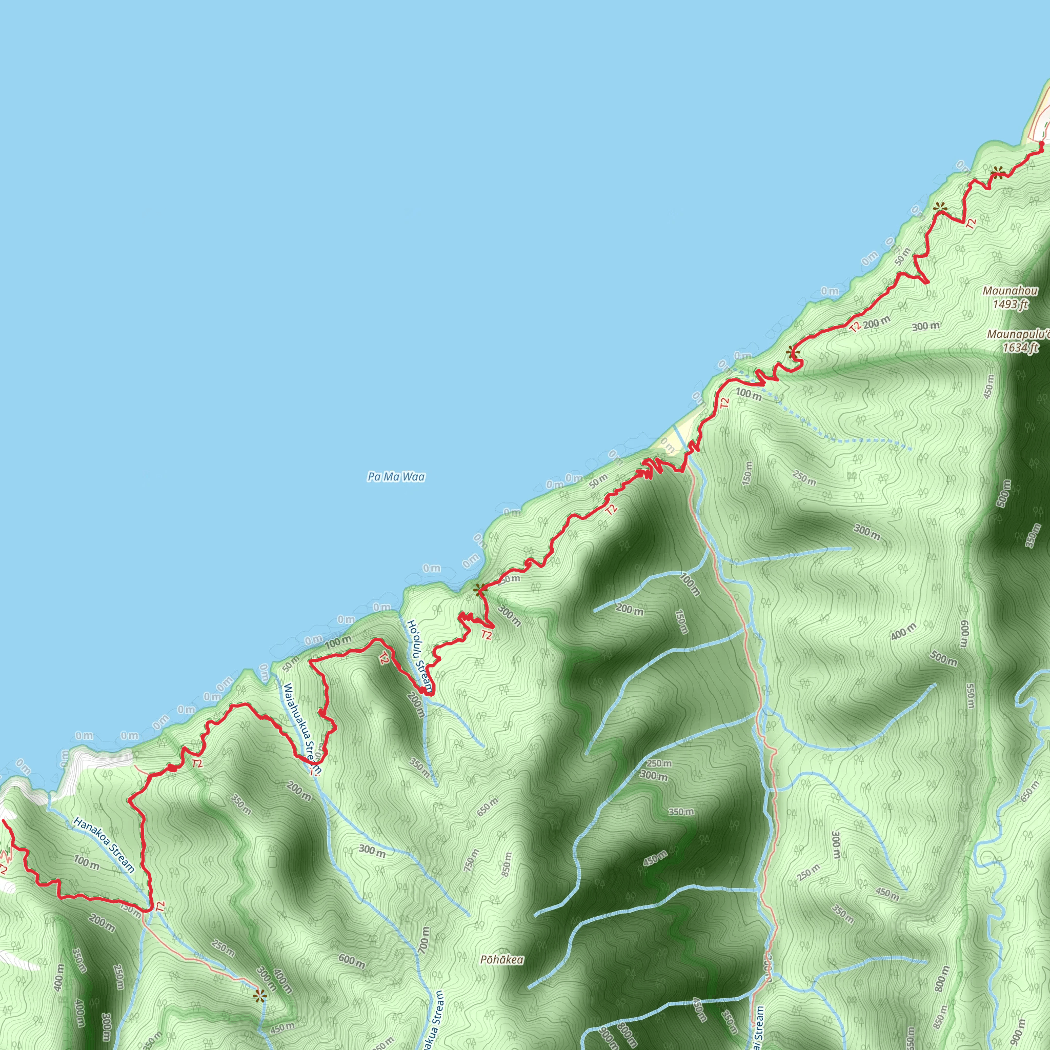 Hanakapiaai Beach to Hanakoa Valley via Kalalau Trail mobile static map