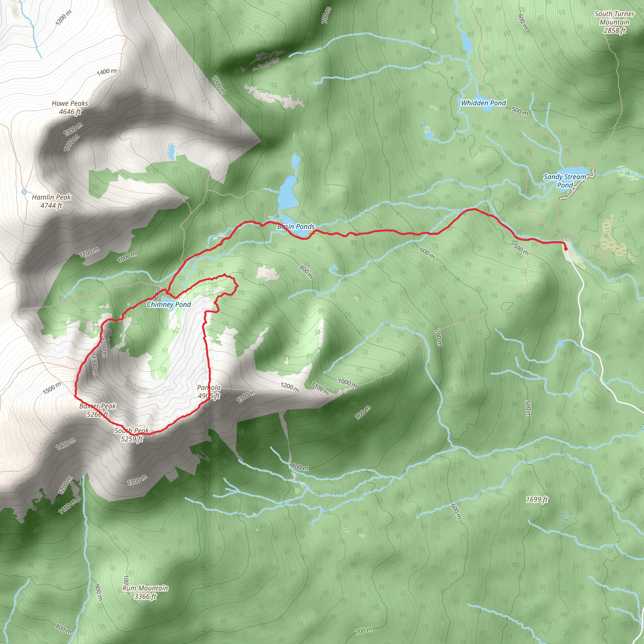 Mount Katadin, Pamola and Chimney Pond Loop from Sandy Stream Pond mobile static map