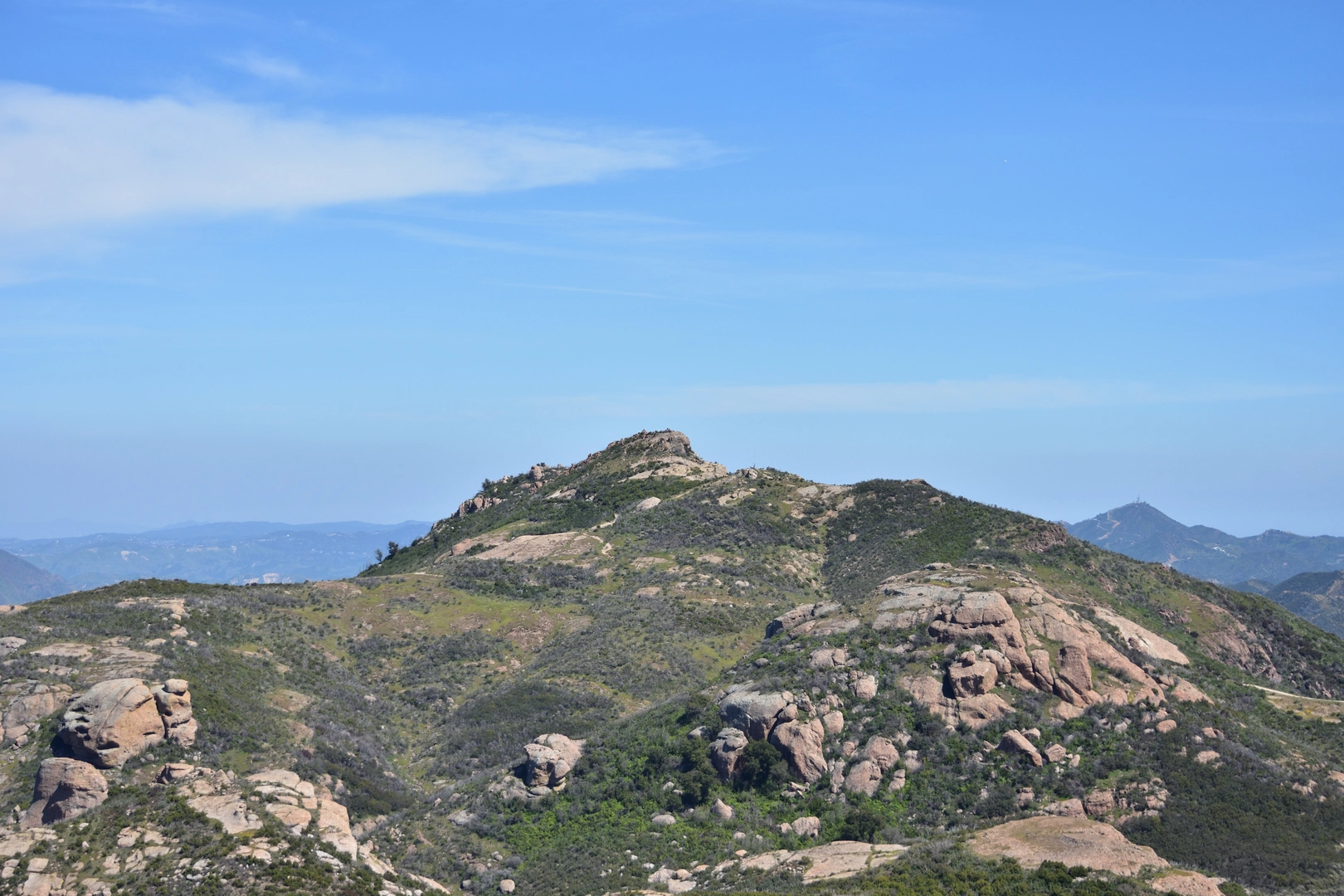 An image depicting the trail Sandstone Peak Loop via Backbone Trail and its surrounding area.