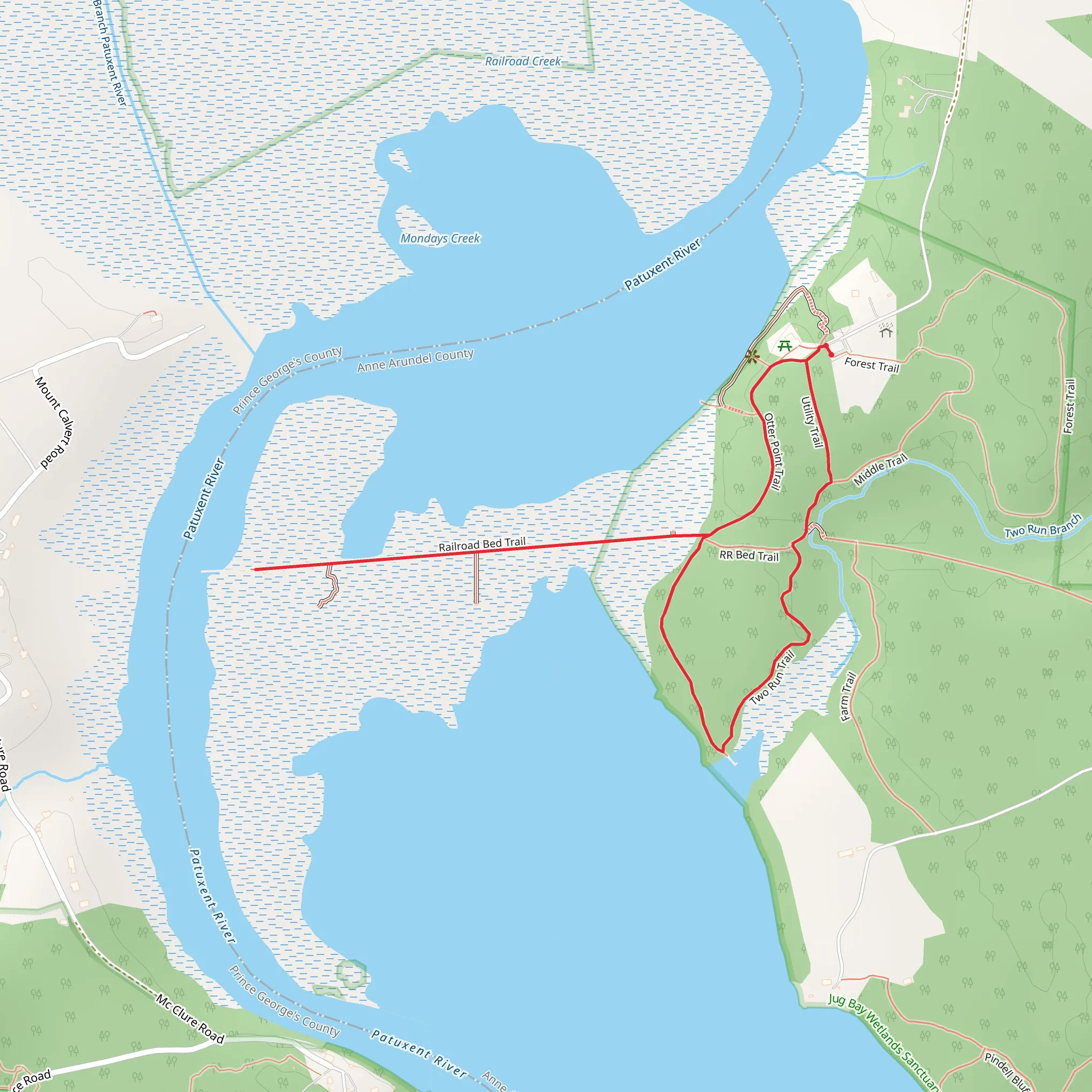 Otter Point Trail, Utility Trail and Yellow Loop mobile static map