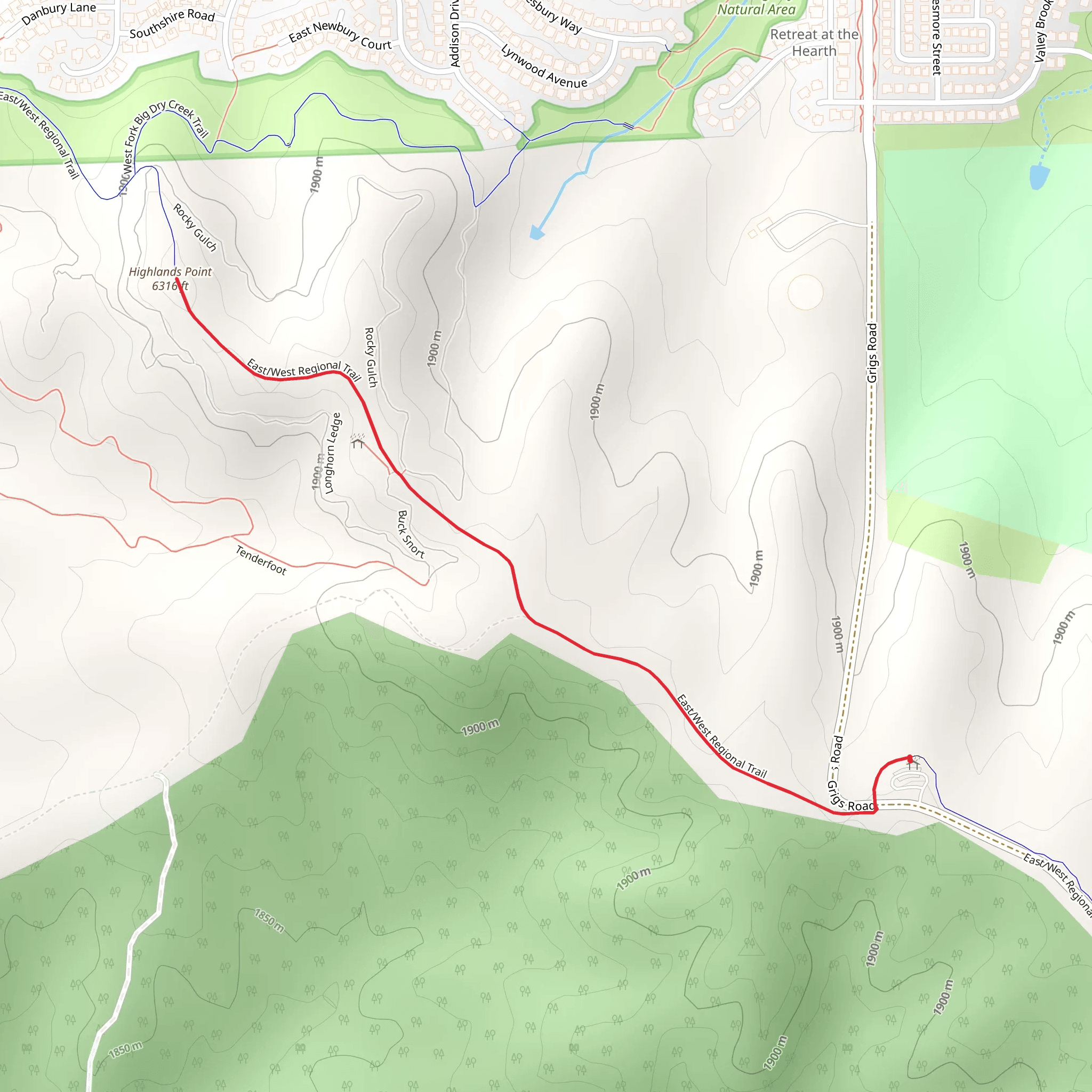 Highlands Point via East - West Regional Trail mobile static map