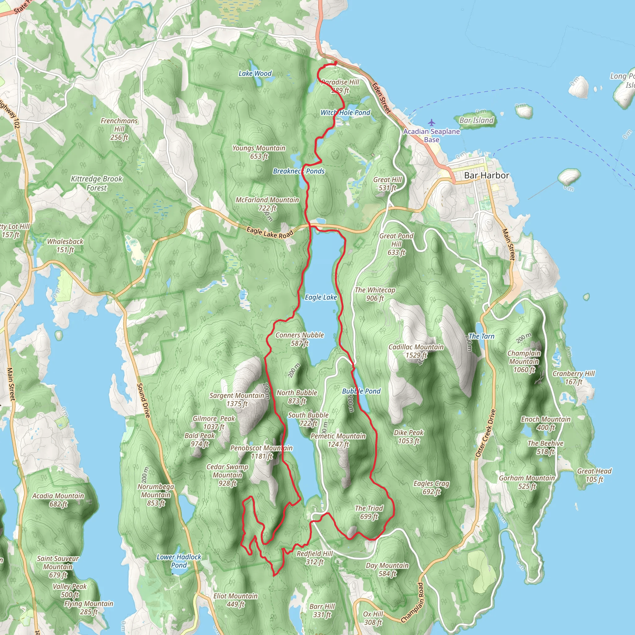Eagle Lake and Jordan Pond Loop from Hulls Cove mobile static map