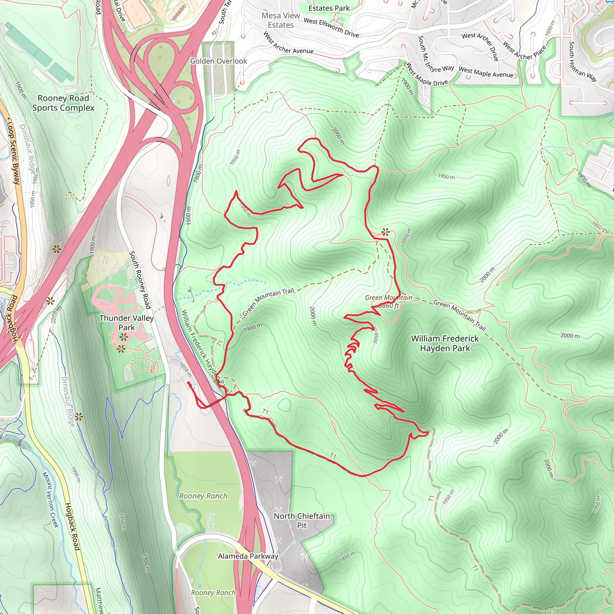 Green Mountain via Rooney Valley Trail and Box O' Rox Trail mobile static map