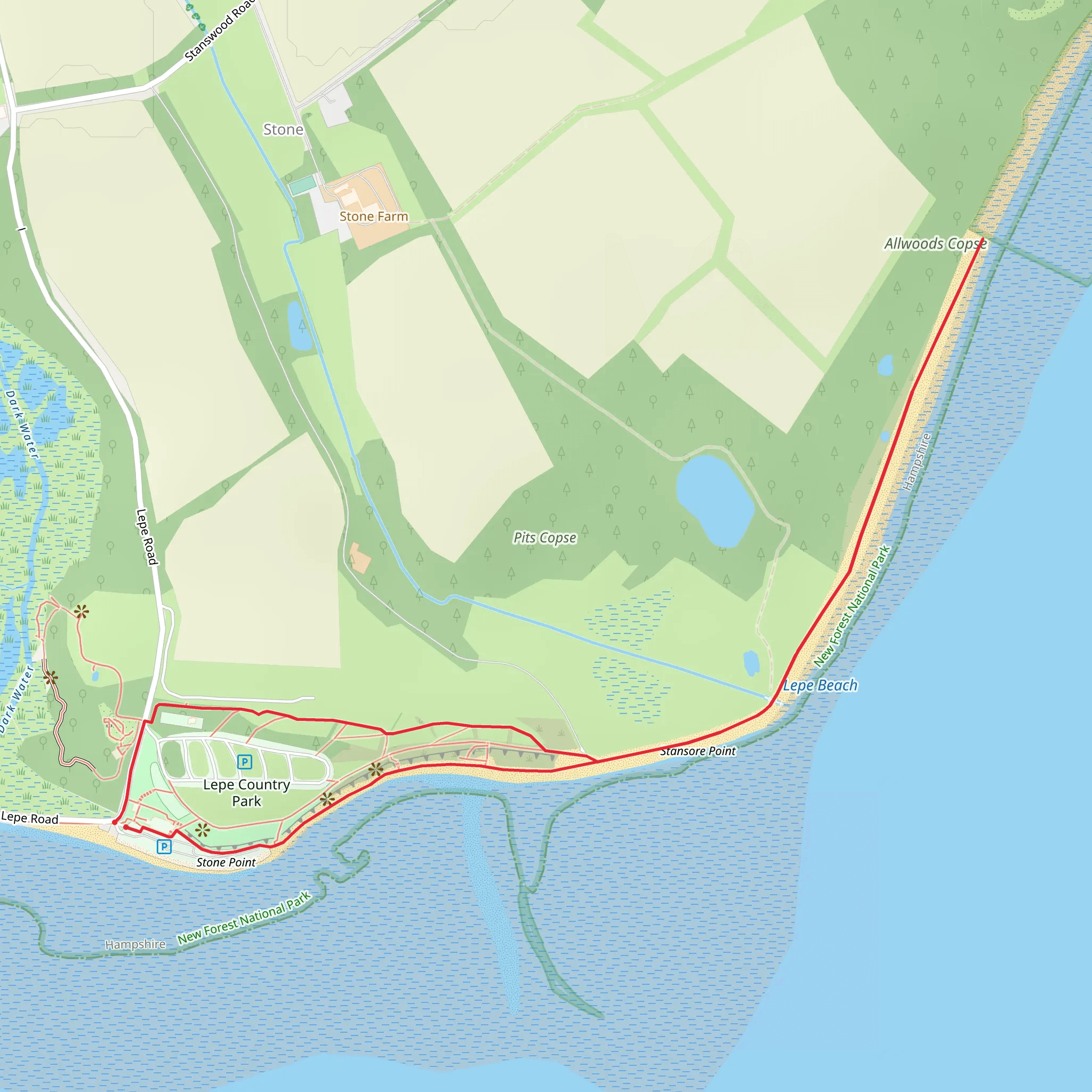 Lepe Country Park Walk mobile static map