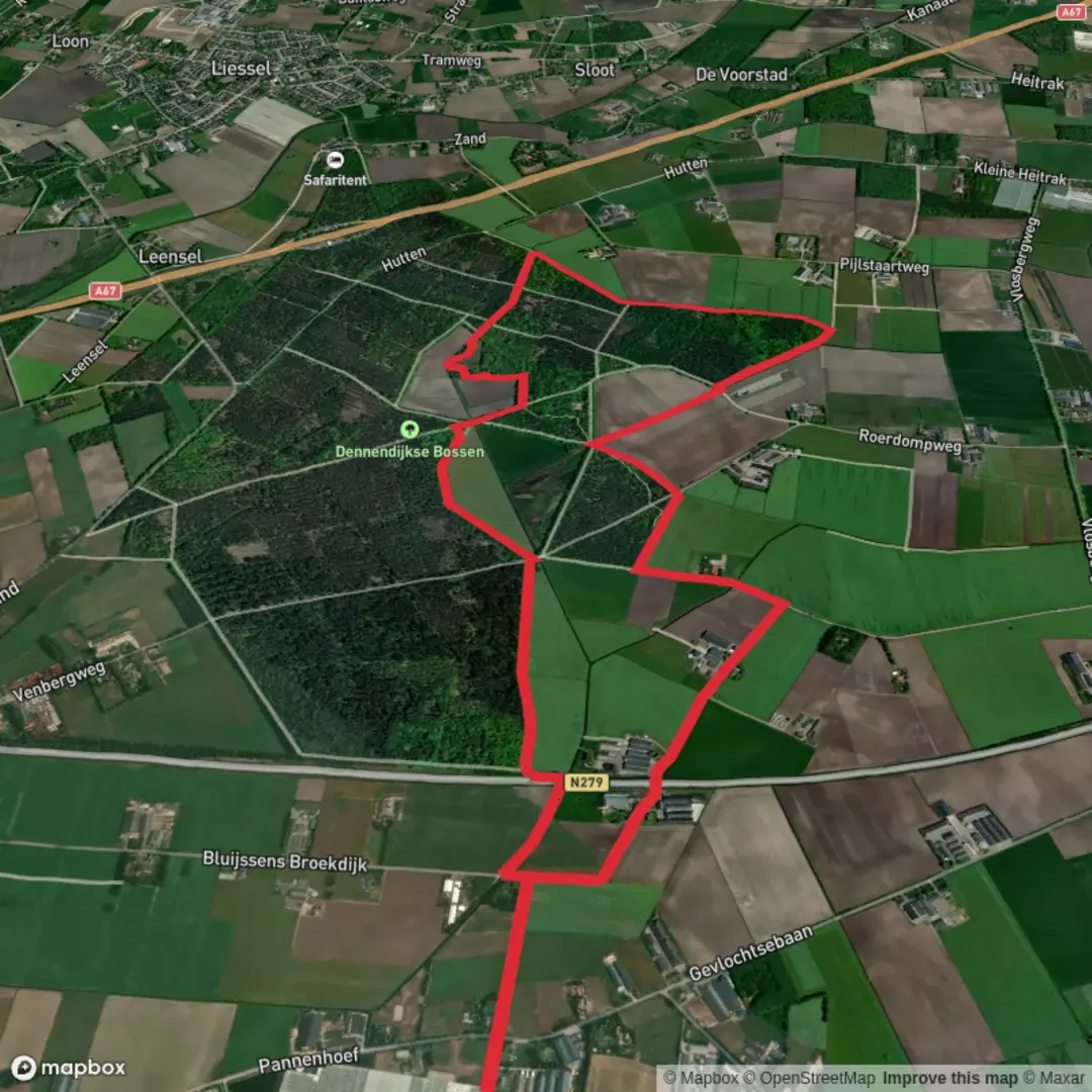 An image depicting the trail Bossen and De Bleeken via Zeilhoek Weg and its surrounding area.