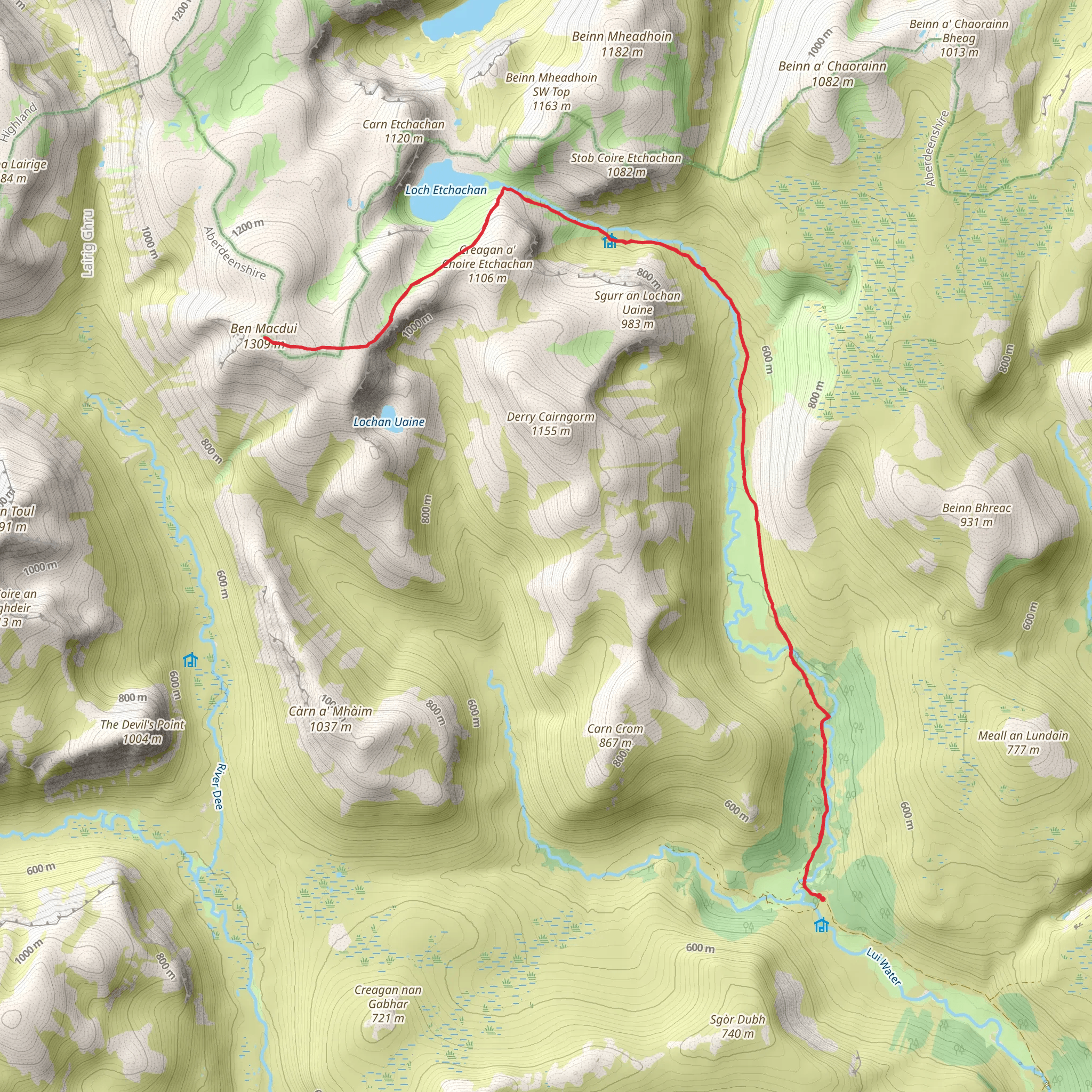 Ben Macdui and Coire Etchachan from Derry Lodge mobile static map