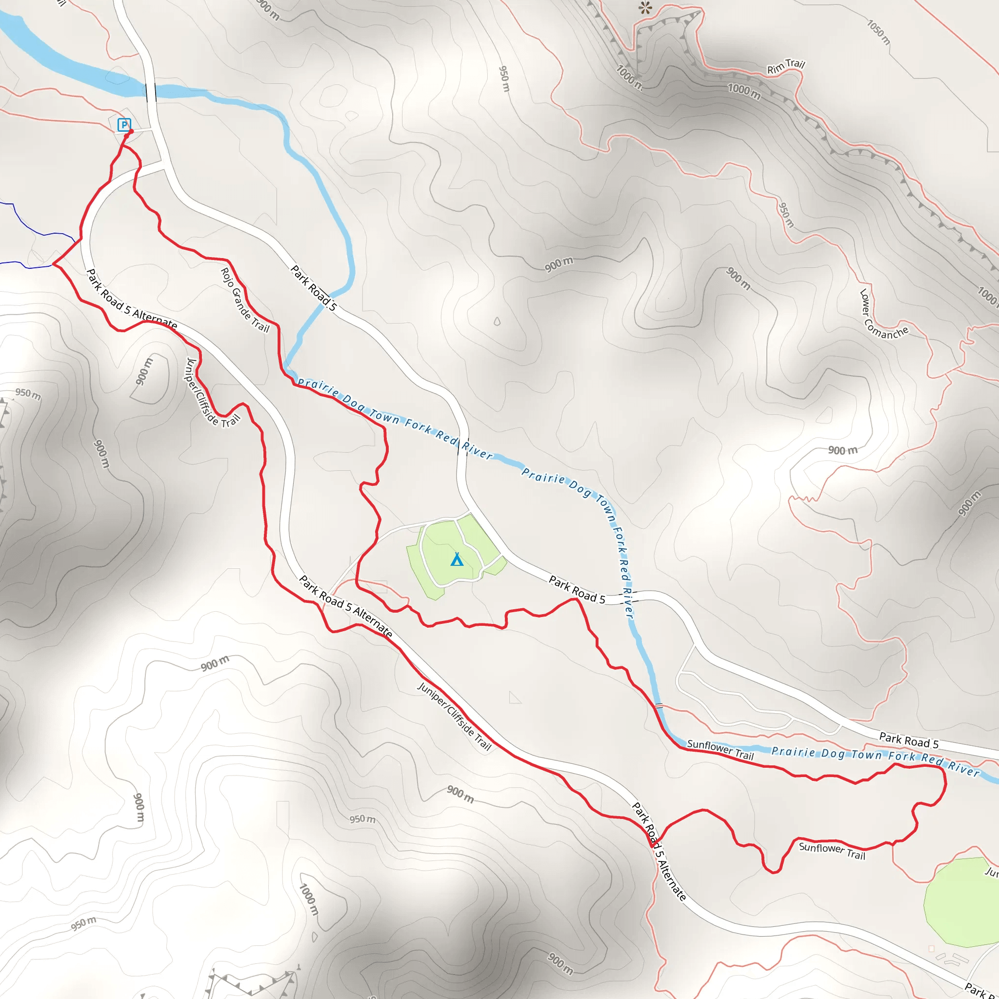 Juniper-Cliffside, Sunflower and Rojo Grande Loop Trail mobile static map