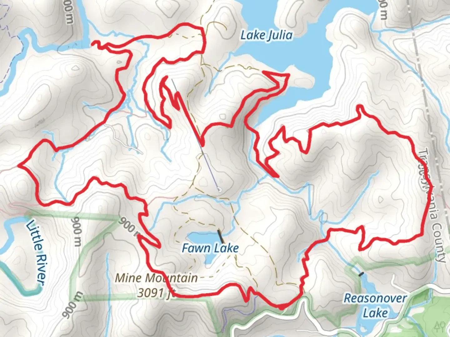 An image depicting the trail Mine Mountain and Lake Julia via Reasonover Creek Loop Trail and its surrounding area.
